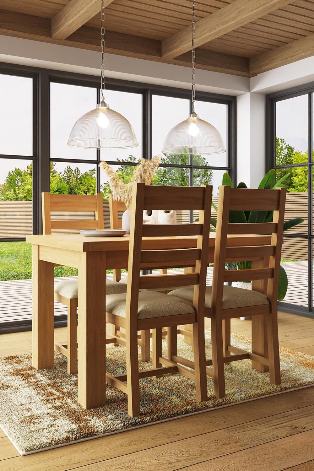 1.25M Solid Oak Extending Dining Table 4 Chairs
