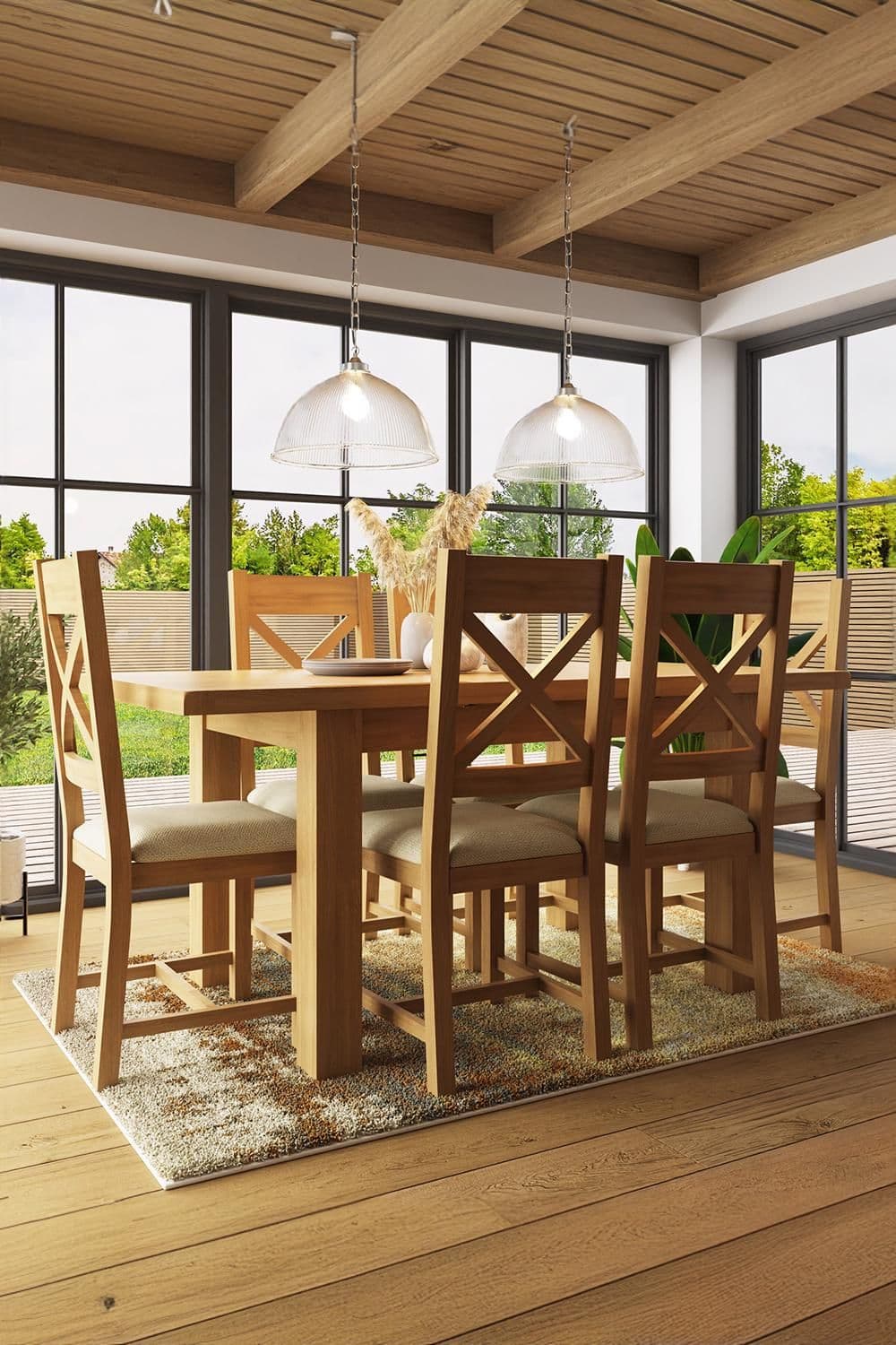 1.25M Extending Solid Oak Dining Table 4 Cross Back Chairs