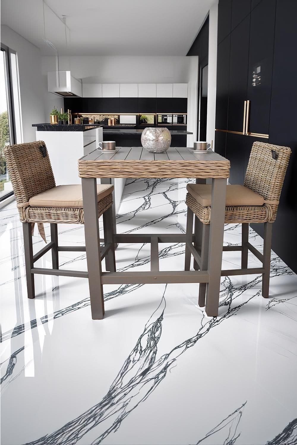 Greywash Pine Bar Table 2 Padded Chairs Rattan Details