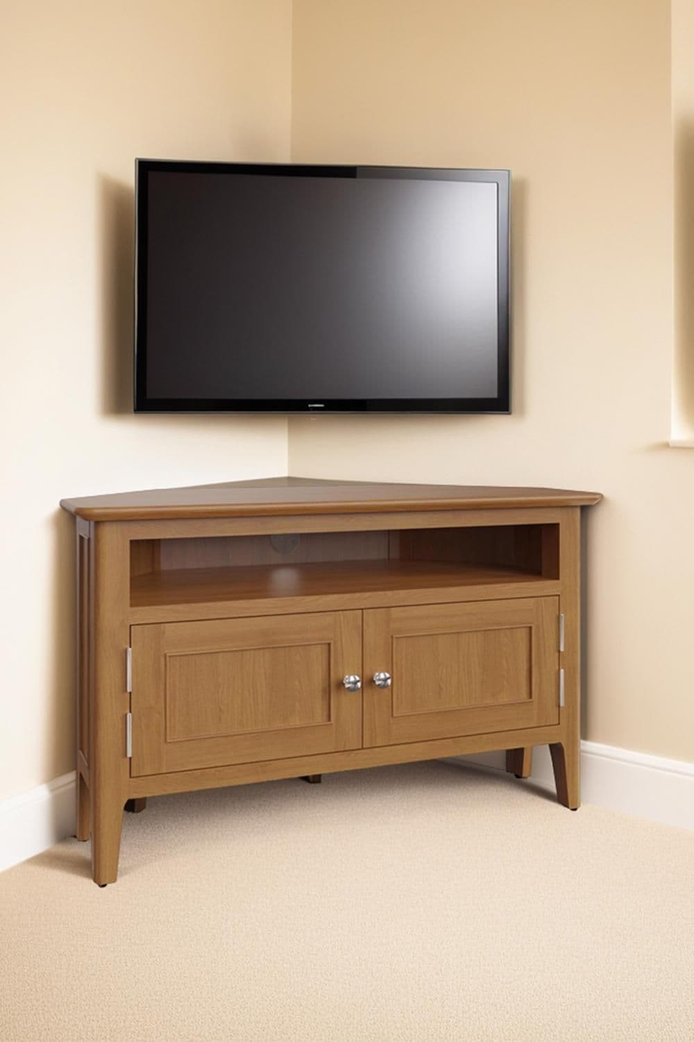 2 Door Solid Oak Corner TV Unit