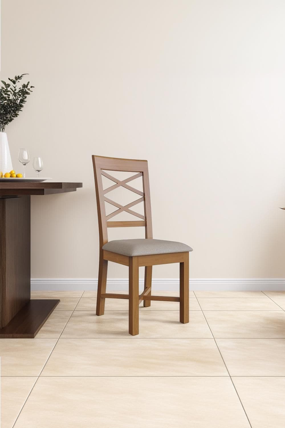 Pair 2 Cross Back Solid Oak Dining Chairs