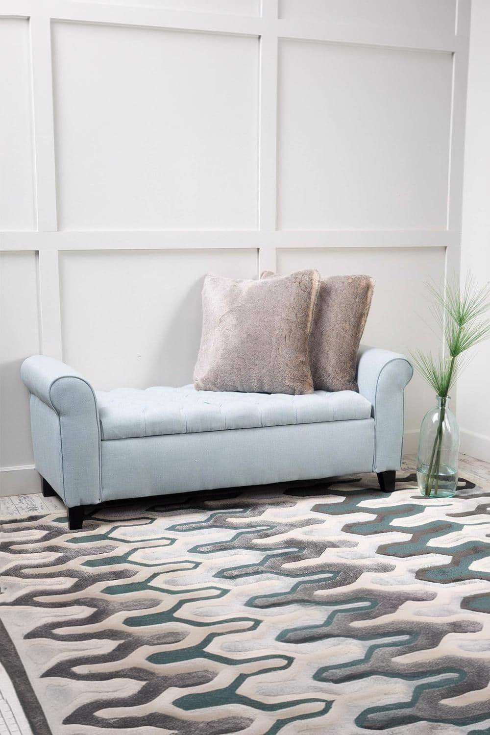 Upholstered Sky Blue Window Ottoman Storage Seat Modern Storage Furniture