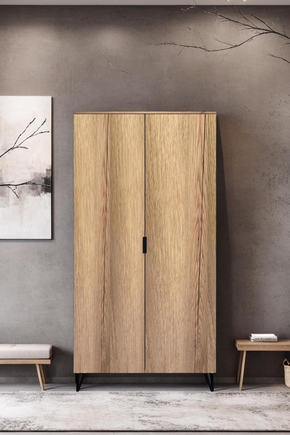 Cracked Oak 2 Door Double Wardrobe Fast Click Assembly