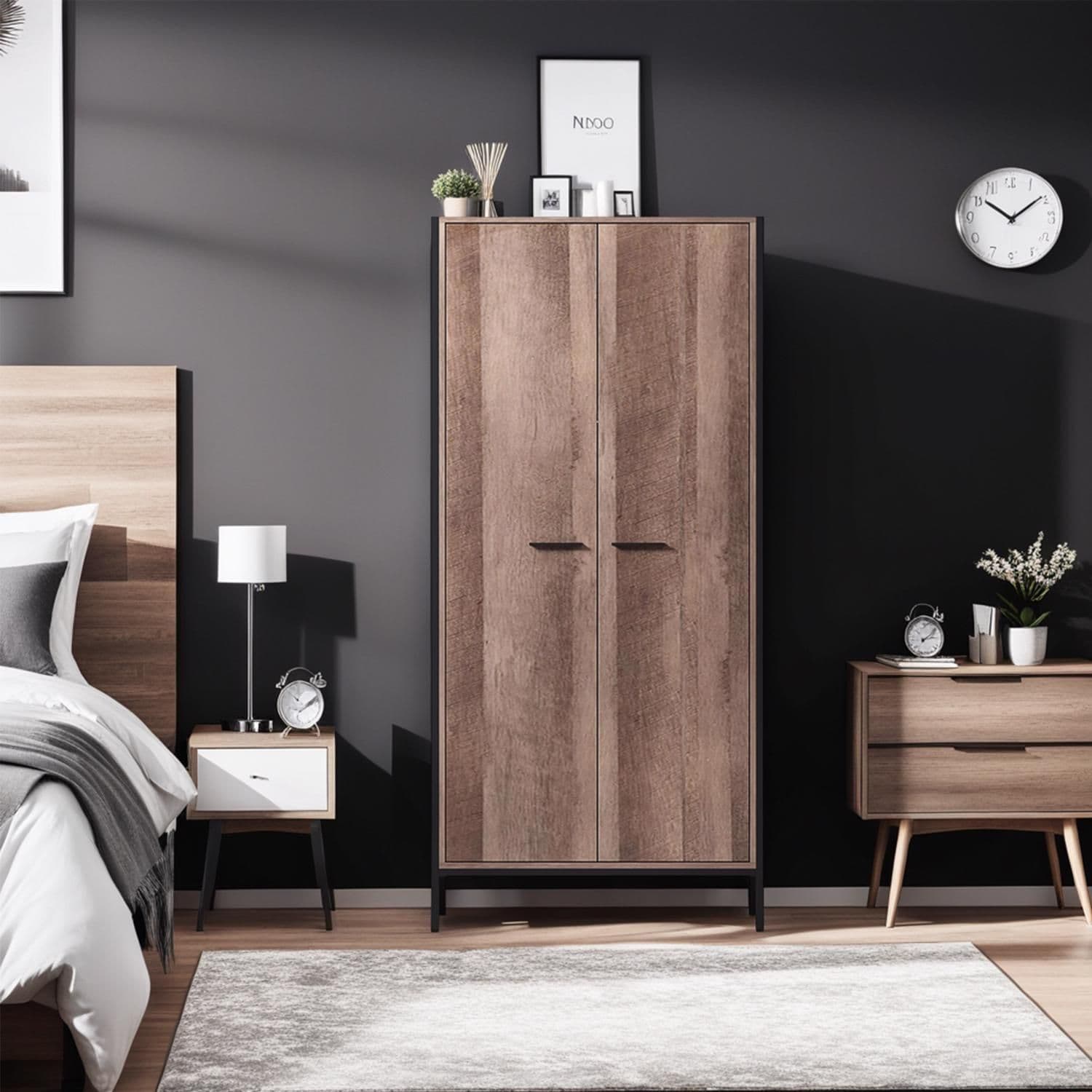 2 Door Double Cracked Oak Effect Large Wardrobe