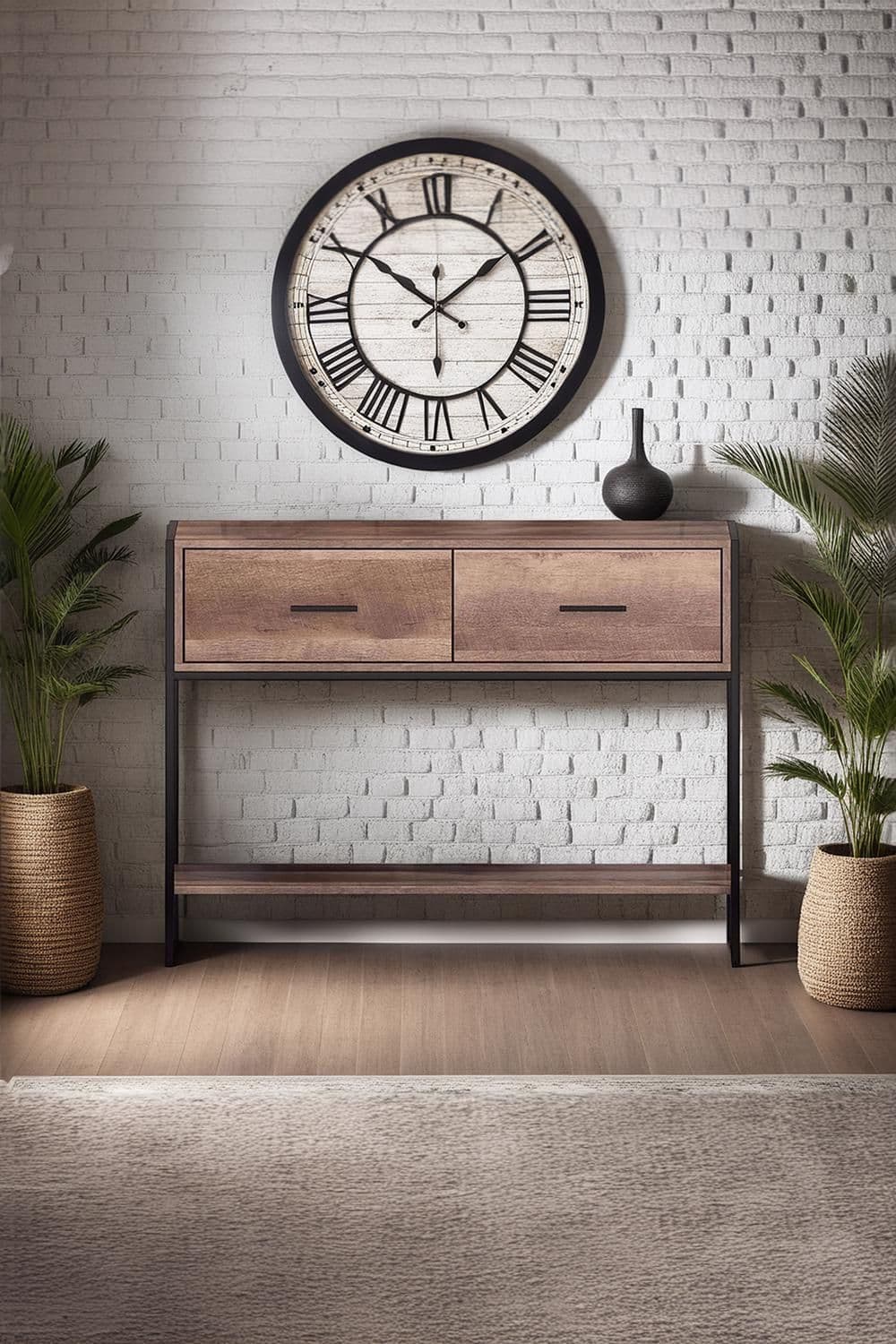 2 Drawer Cracked Oak Effect Hallway Console Table