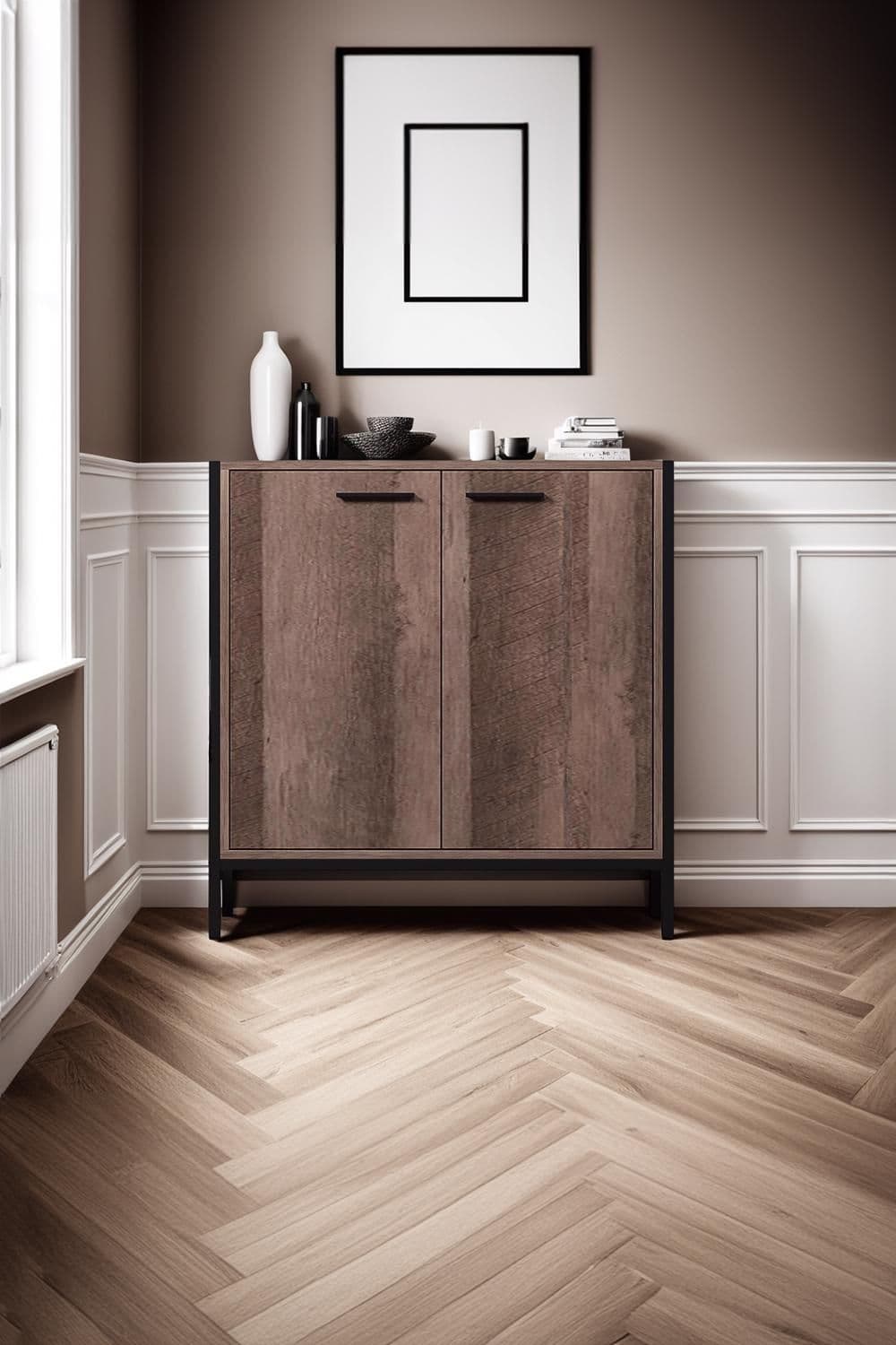 Large 2 Door Cracked Oak Effect Sideboard