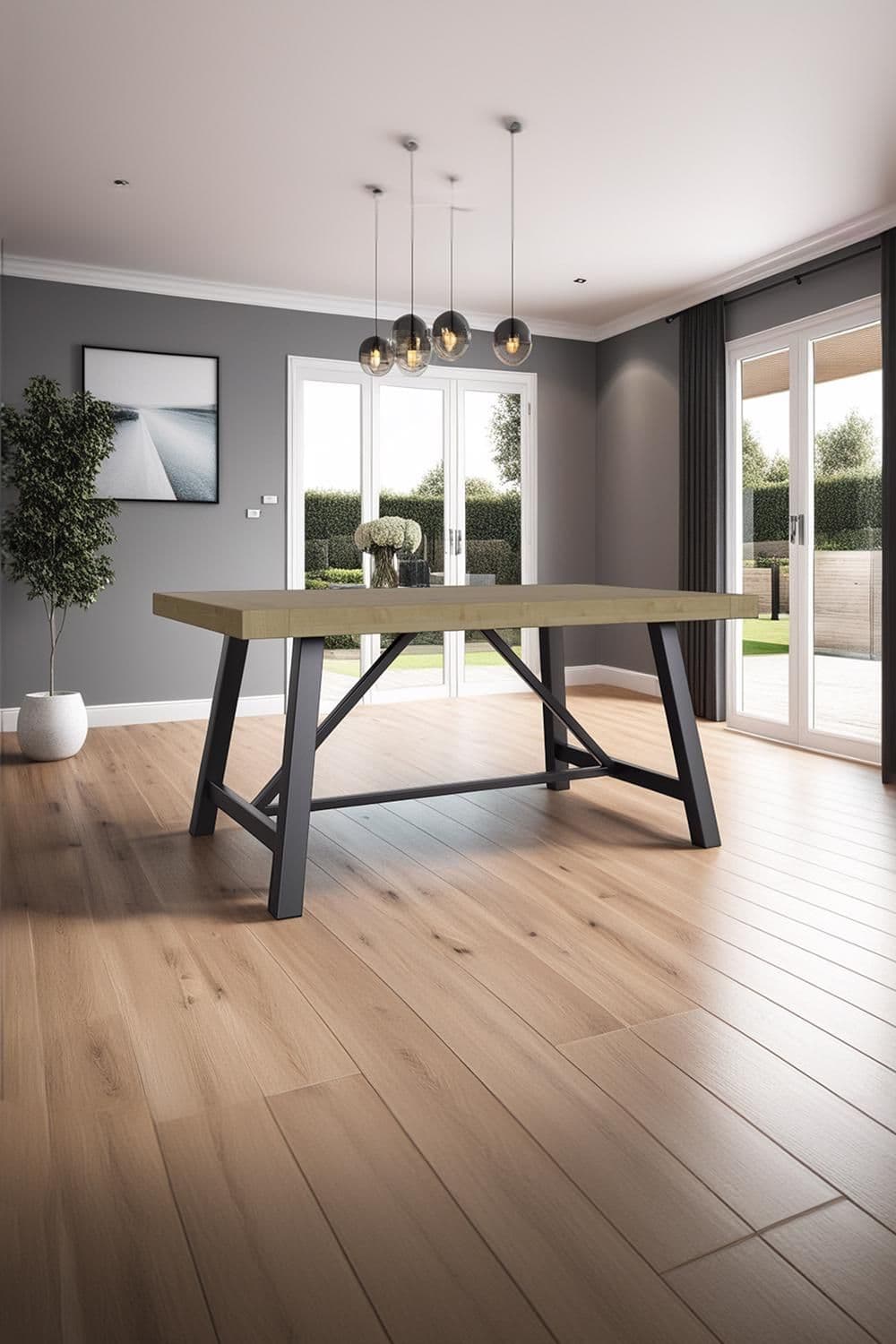 1.6M Solid Pine Modern Fixed Top Dining Table
