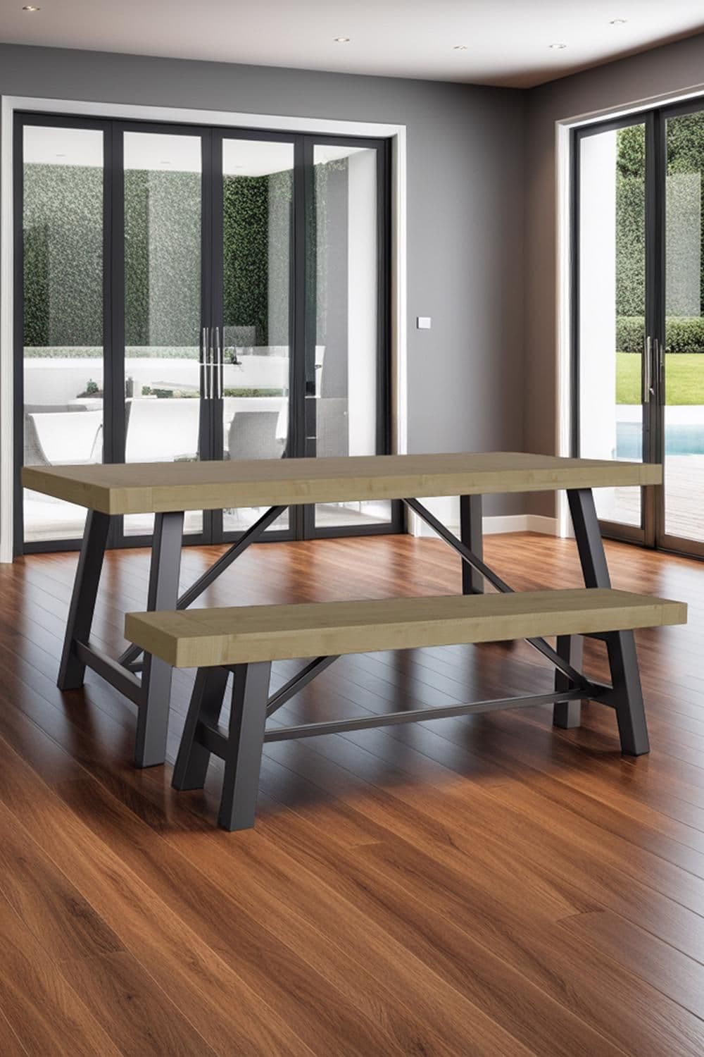 1.6M Solid Pine Modern Large Dining Bench