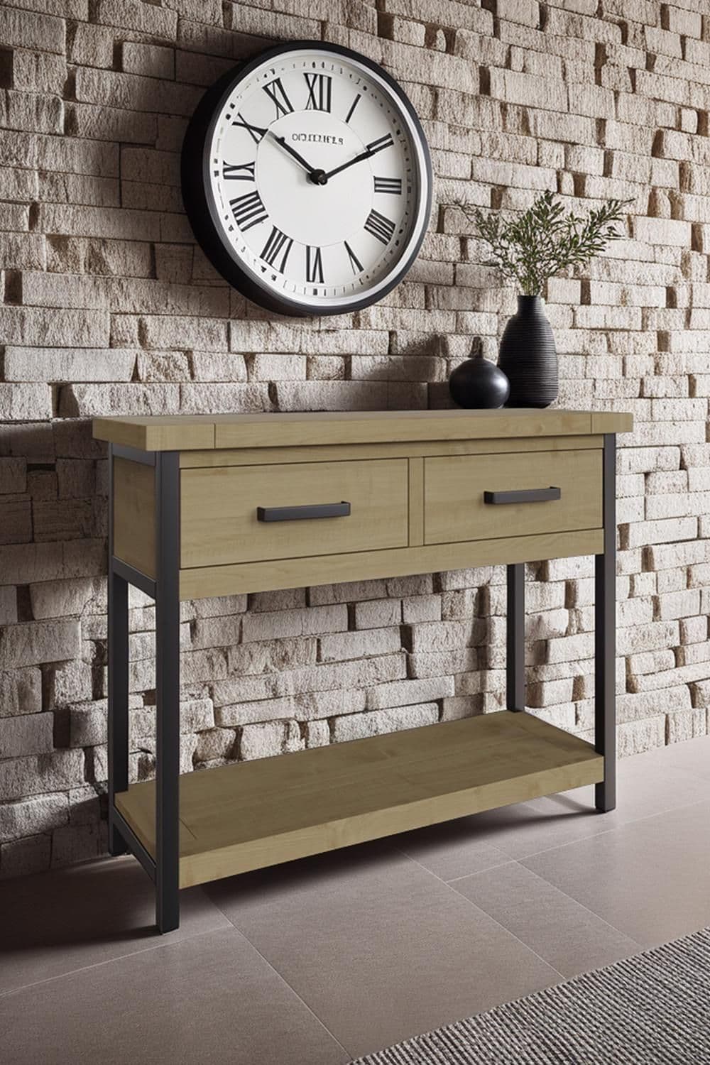 2 Drawer Solid Pine Hallway Console Table