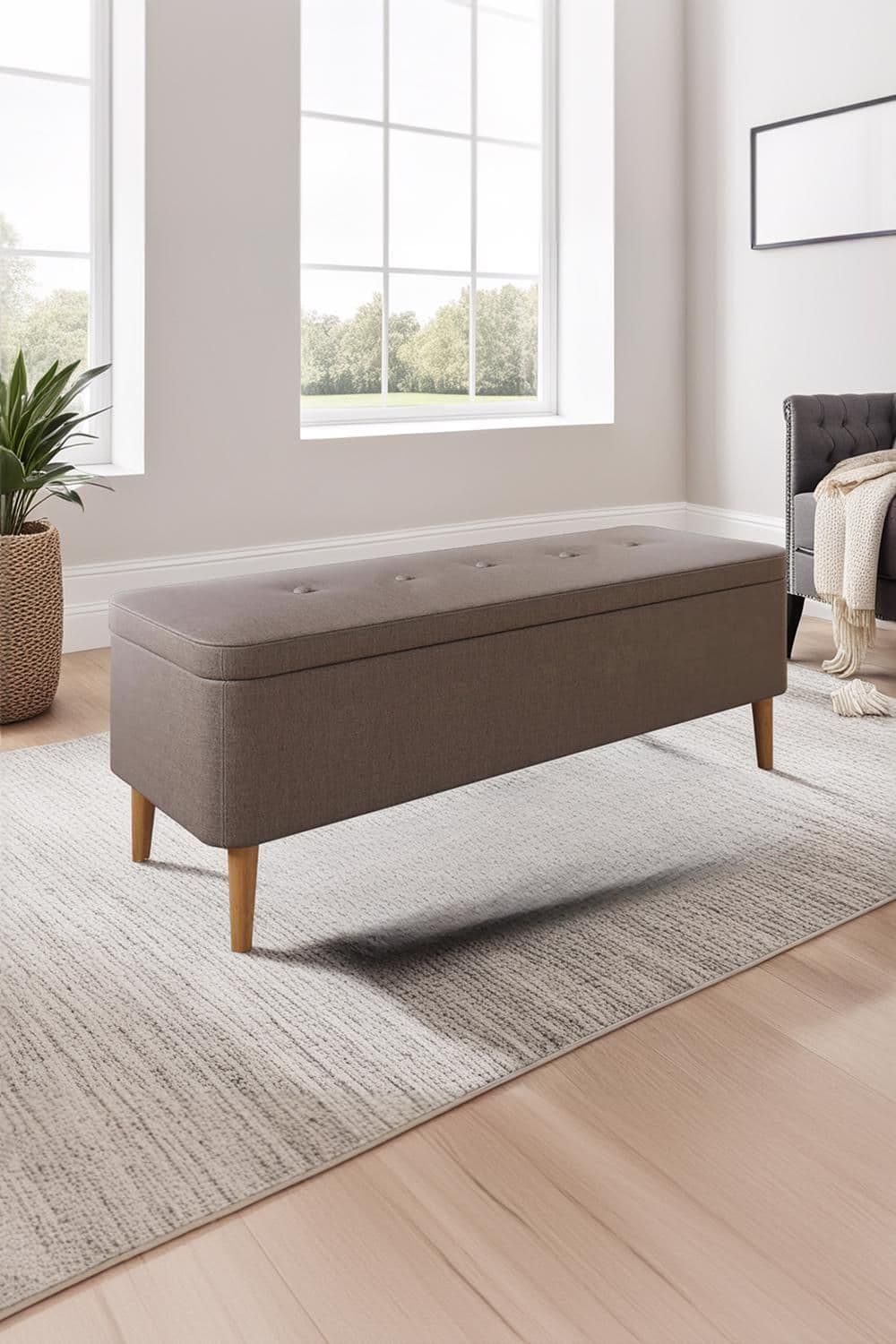 Linen Ottoman Storage Bench Seat