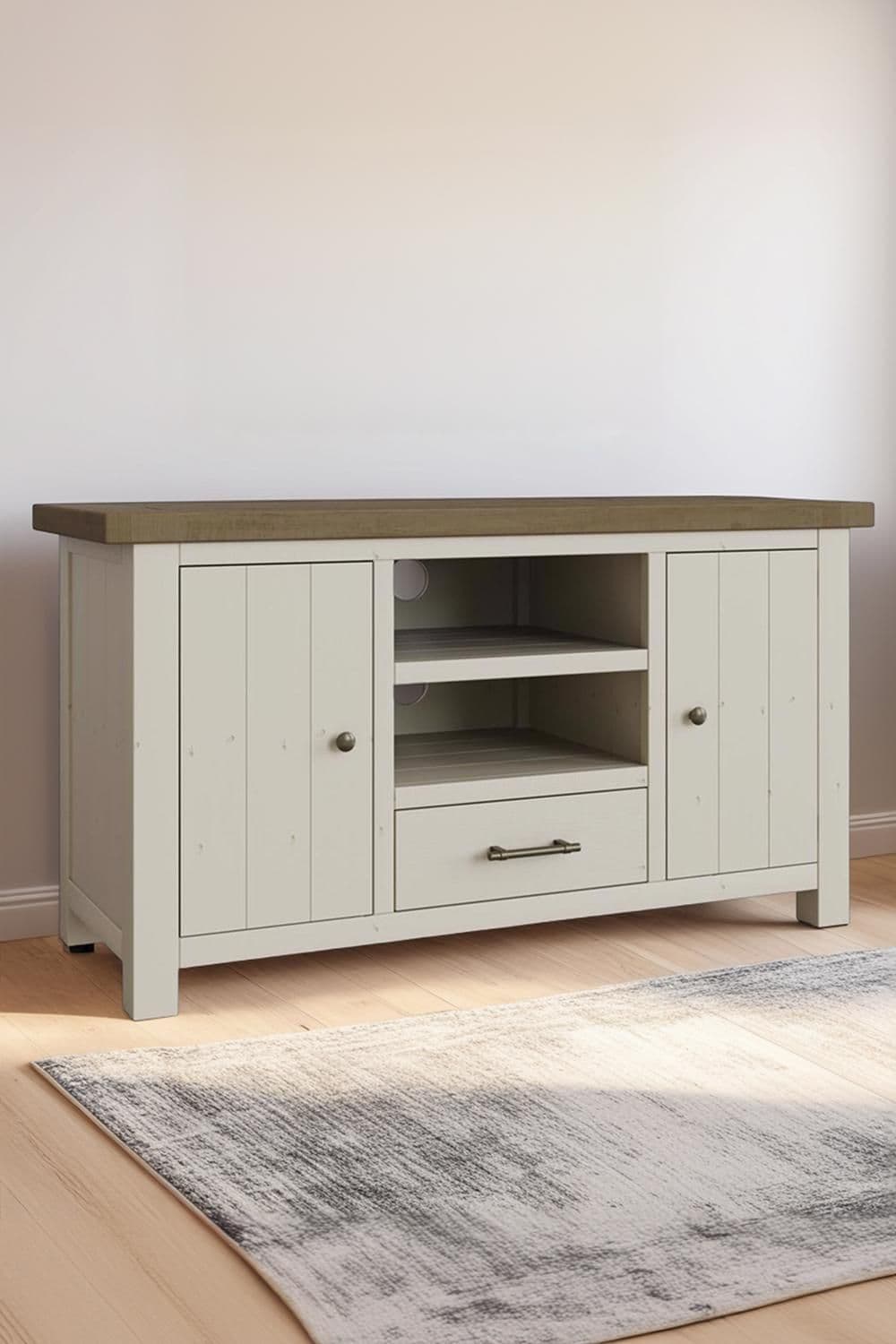 Solid Pine TV Unit 2 Door 1 Drawer Open Shelf Handmade