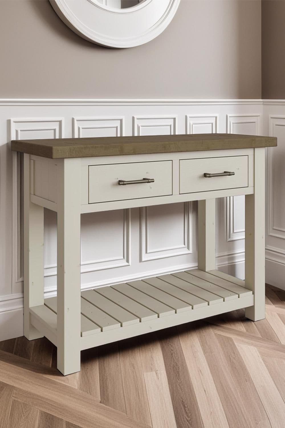 Solid Pine Hallway Console Table 2 Drawer Handmade