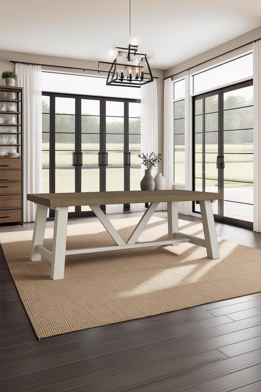 2M Fixed Top Solid Pine Dining Table Free Extension Leafs