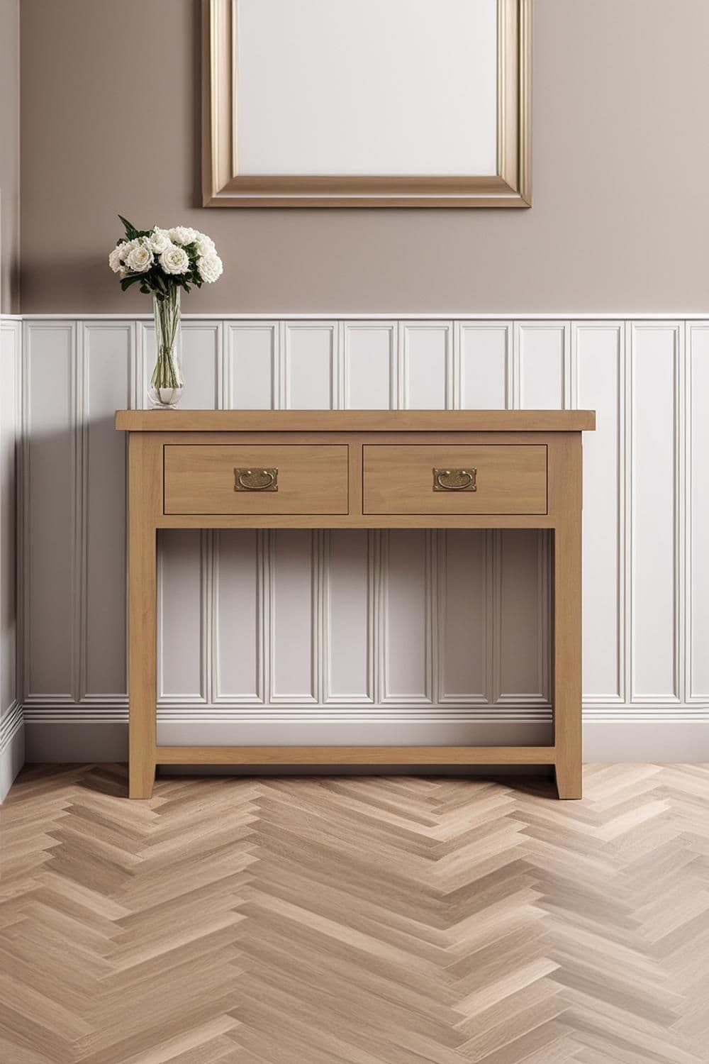 Solid Oak 2 Drawer Large Console Table