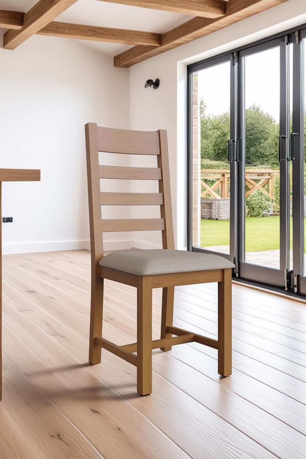 Set 2 Solid Oak Slatted Back Dining Chairs
