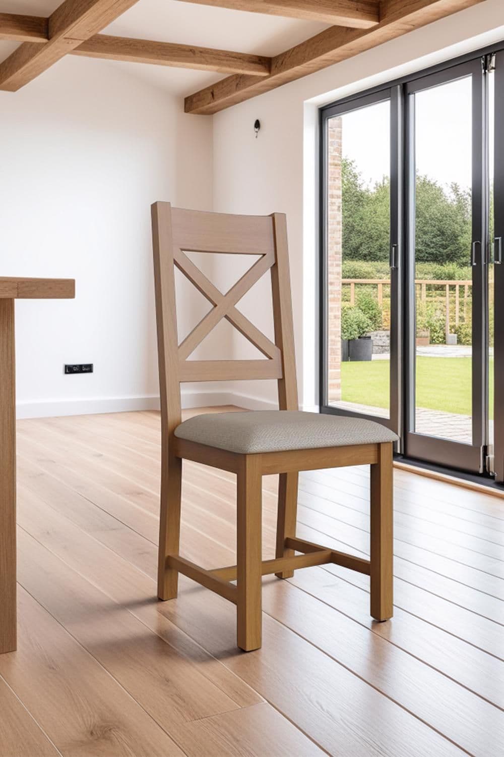 Set 2 Solid Oak Cross Back Dining Chairs