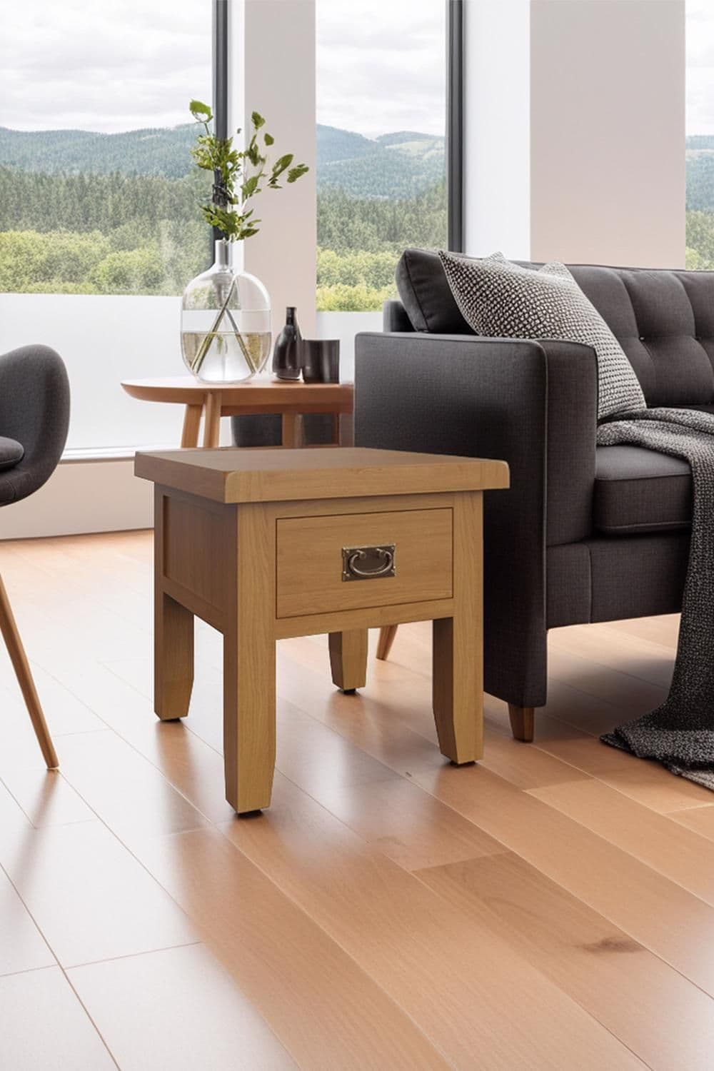 Solid Oak Side Lamp Table Ready Assembled
