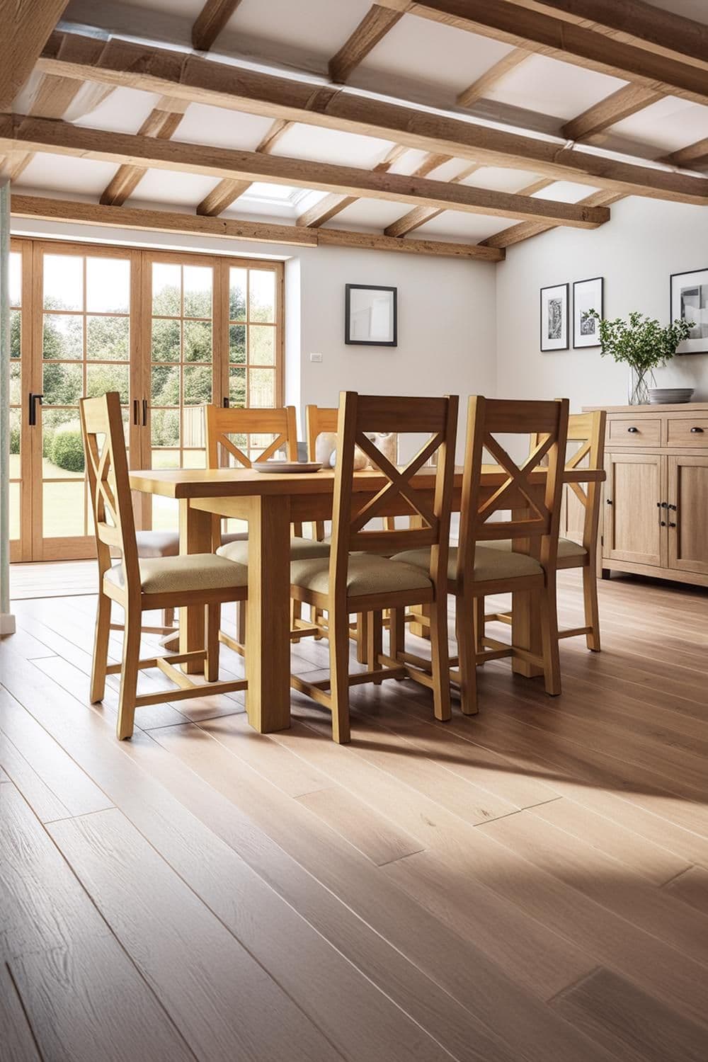 Solid Oak 1.25M Extending Dining Table & Cross Back Chairs Set