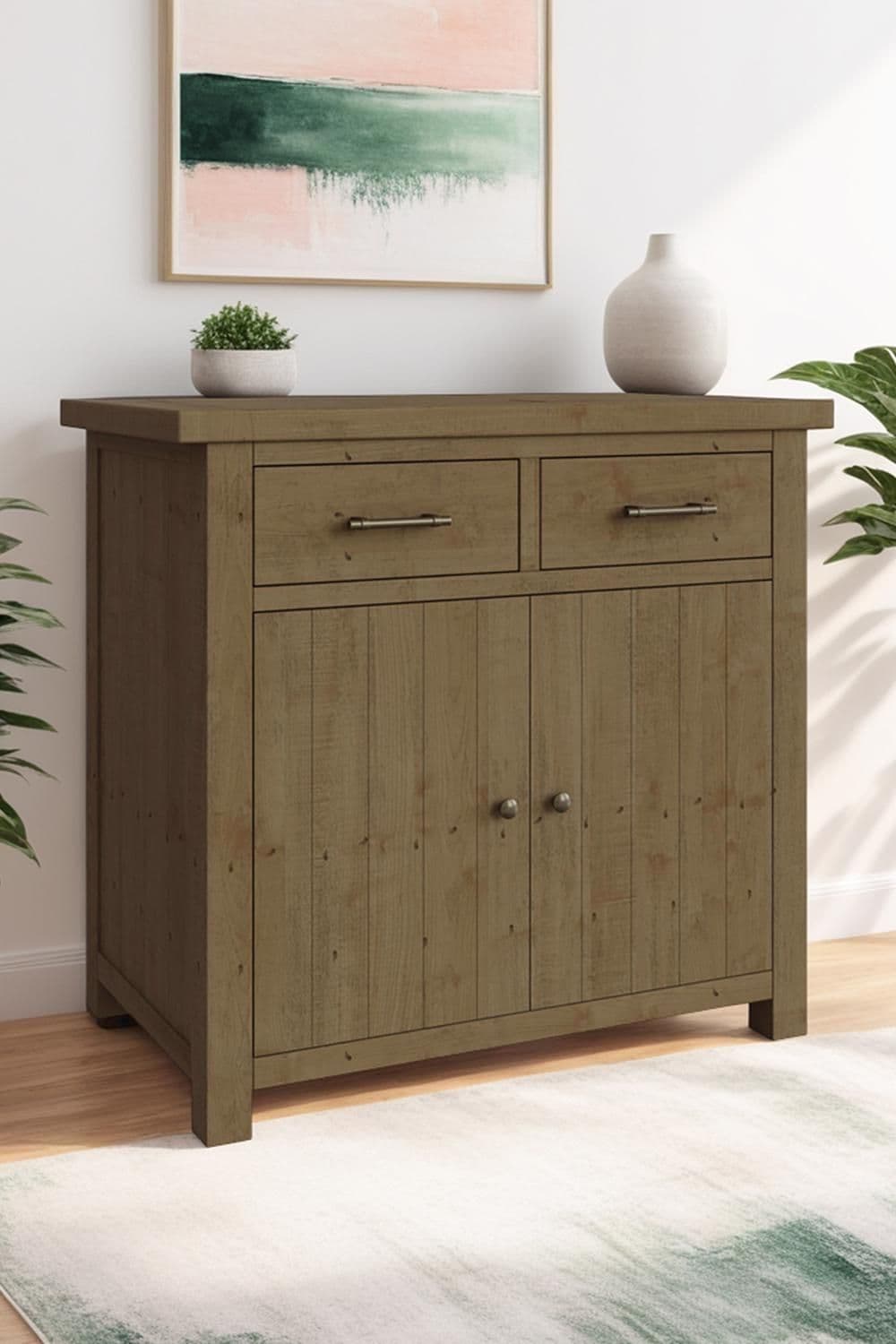 Solid Pine 2 Door 2 Drawer Small Sideboard