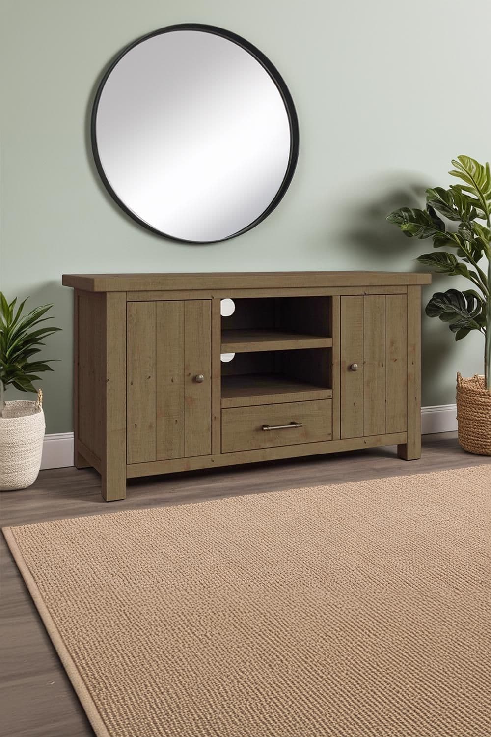 Solid Pine 2 Door 1 Drawer TV Unit