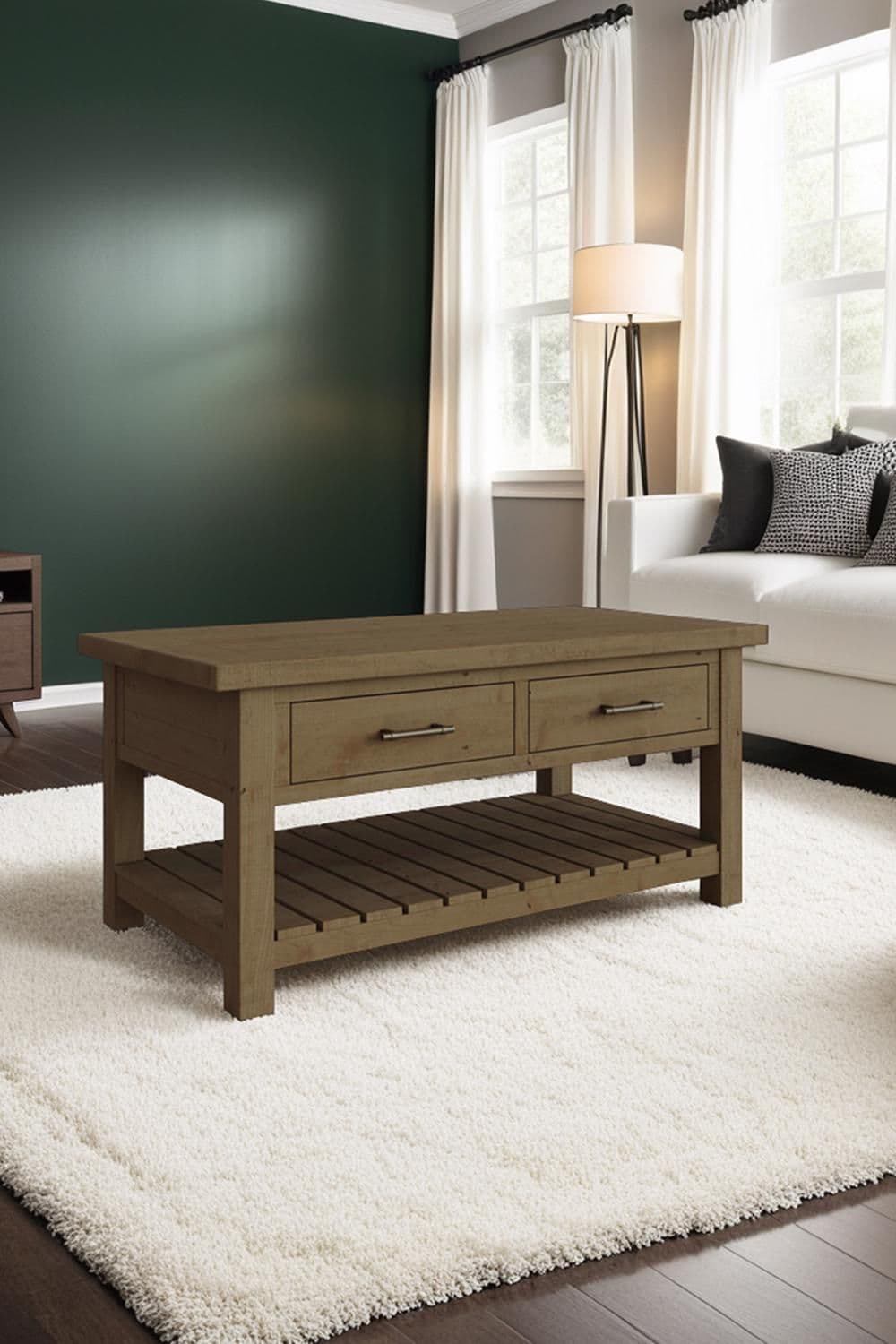 Solid Pine 2 Drawer Storage Coffee Table
