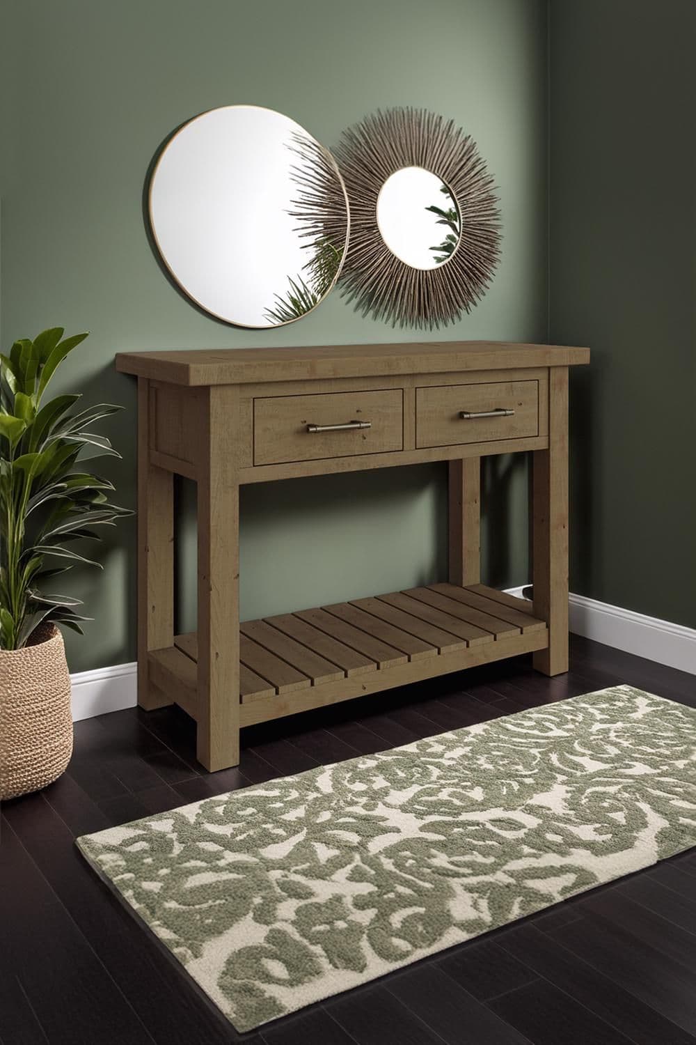 Solid Pine 2 Drawer Console Table