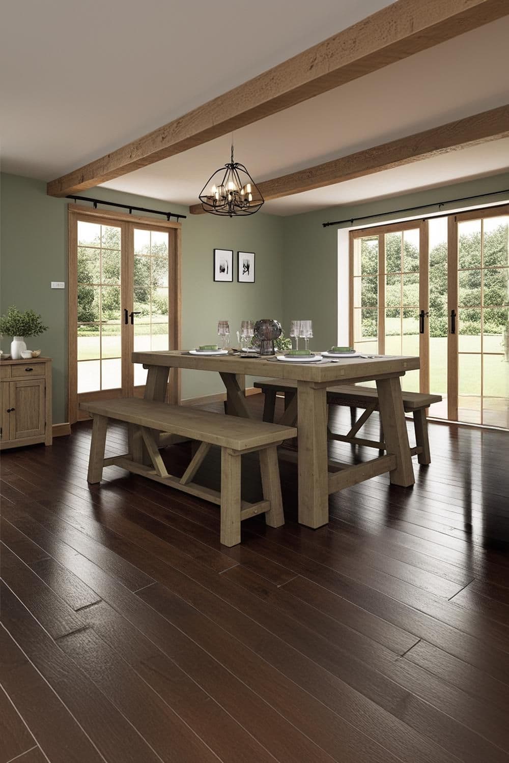 Solid Reclaimed Pine 1.6M Fixed Top Dining Table