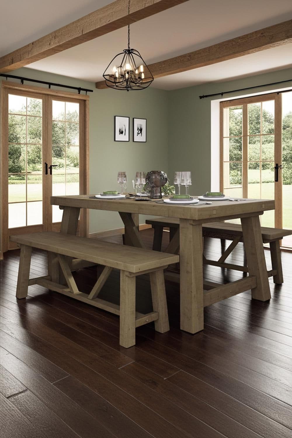 Solid Reclaimed Pine 4 Piece 1.6M Dining Table Set