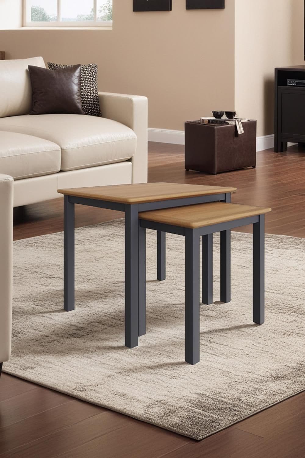 Solid Oak Nest 2 Tables Graphite