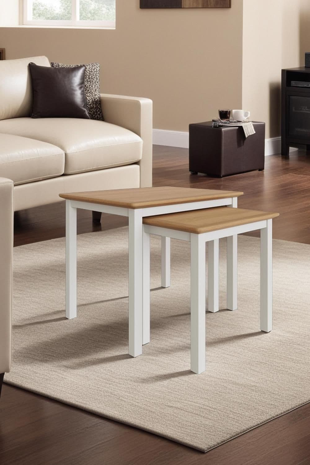 Solid Oak Nest 2 Tables Linen Painted Finish