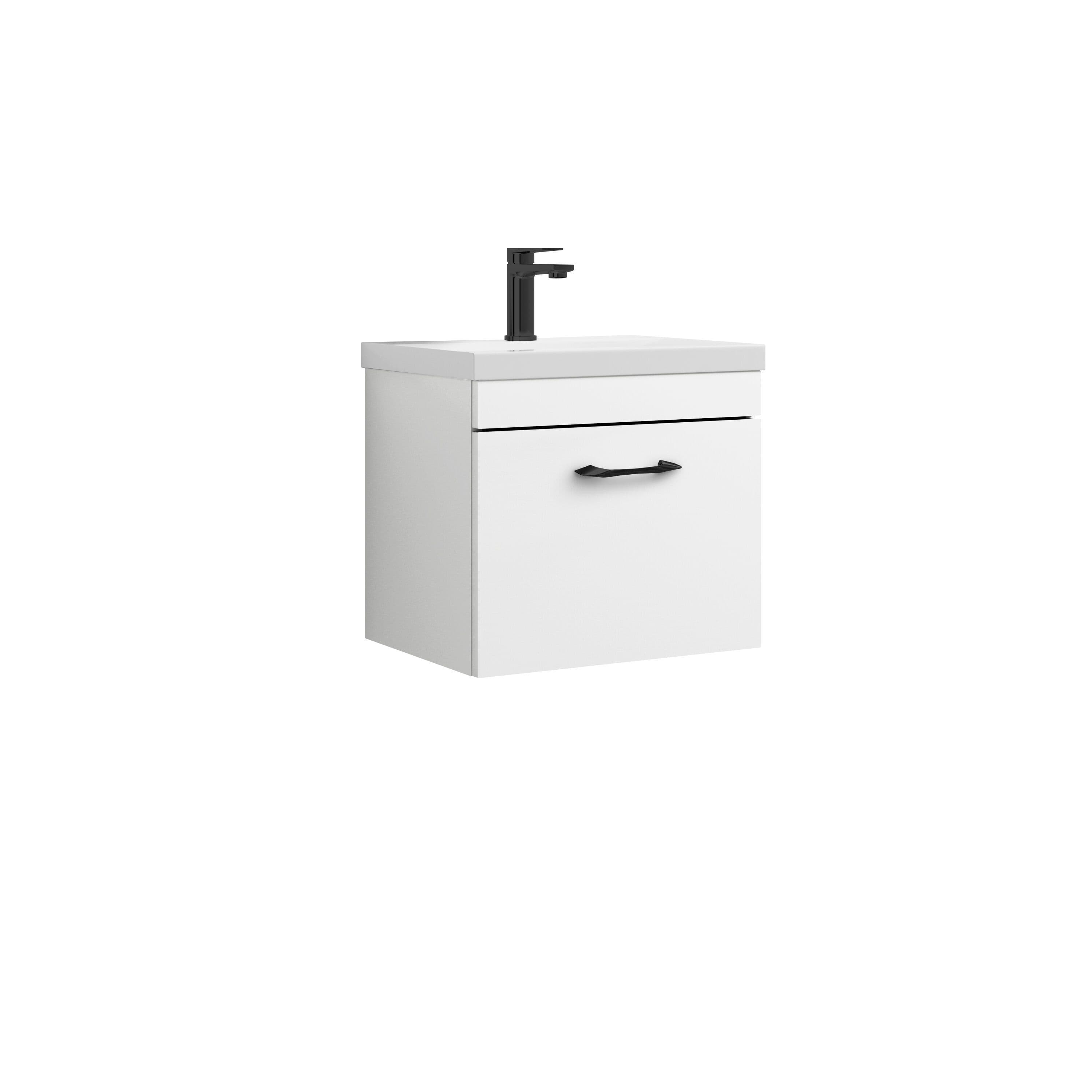 1 Drawer Wall Hung Vanity Basin Unit Gloss White Handle 500mm