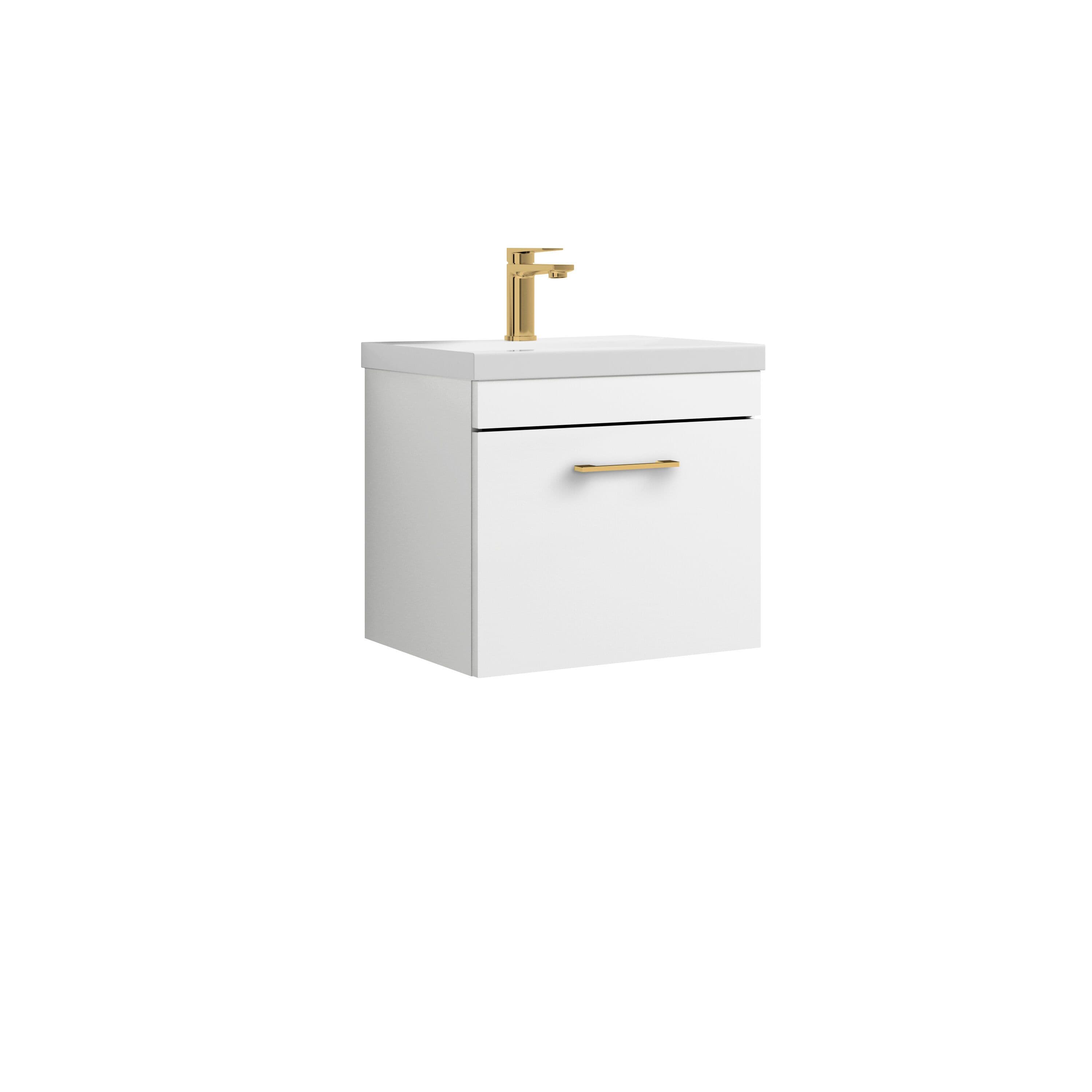 1 Drawer Wall Hung Vanity Basin Unit Brushed Brass Handle 500mm