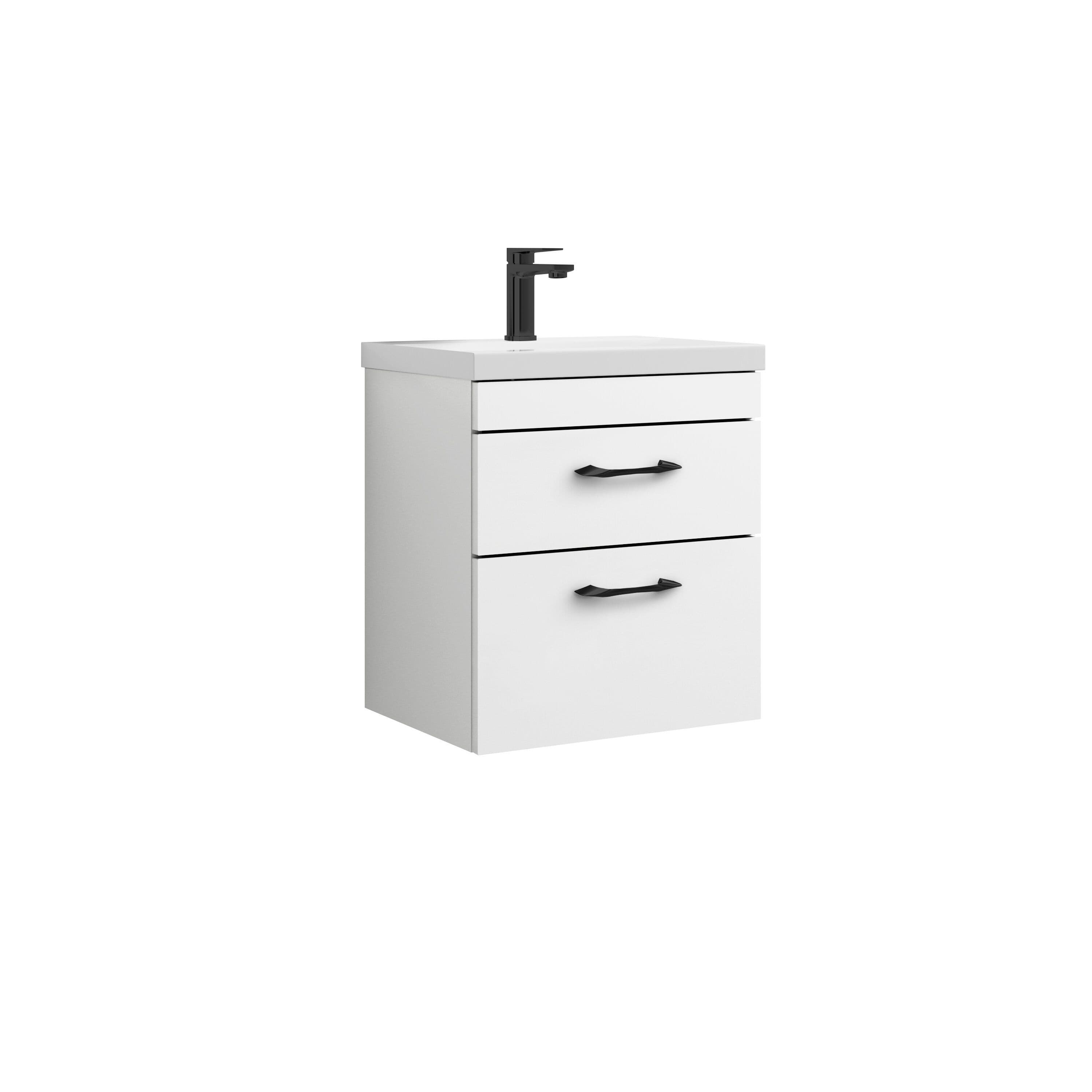 2 Drawer Wall Hung Vanity Basin Unit White Handles 500mm