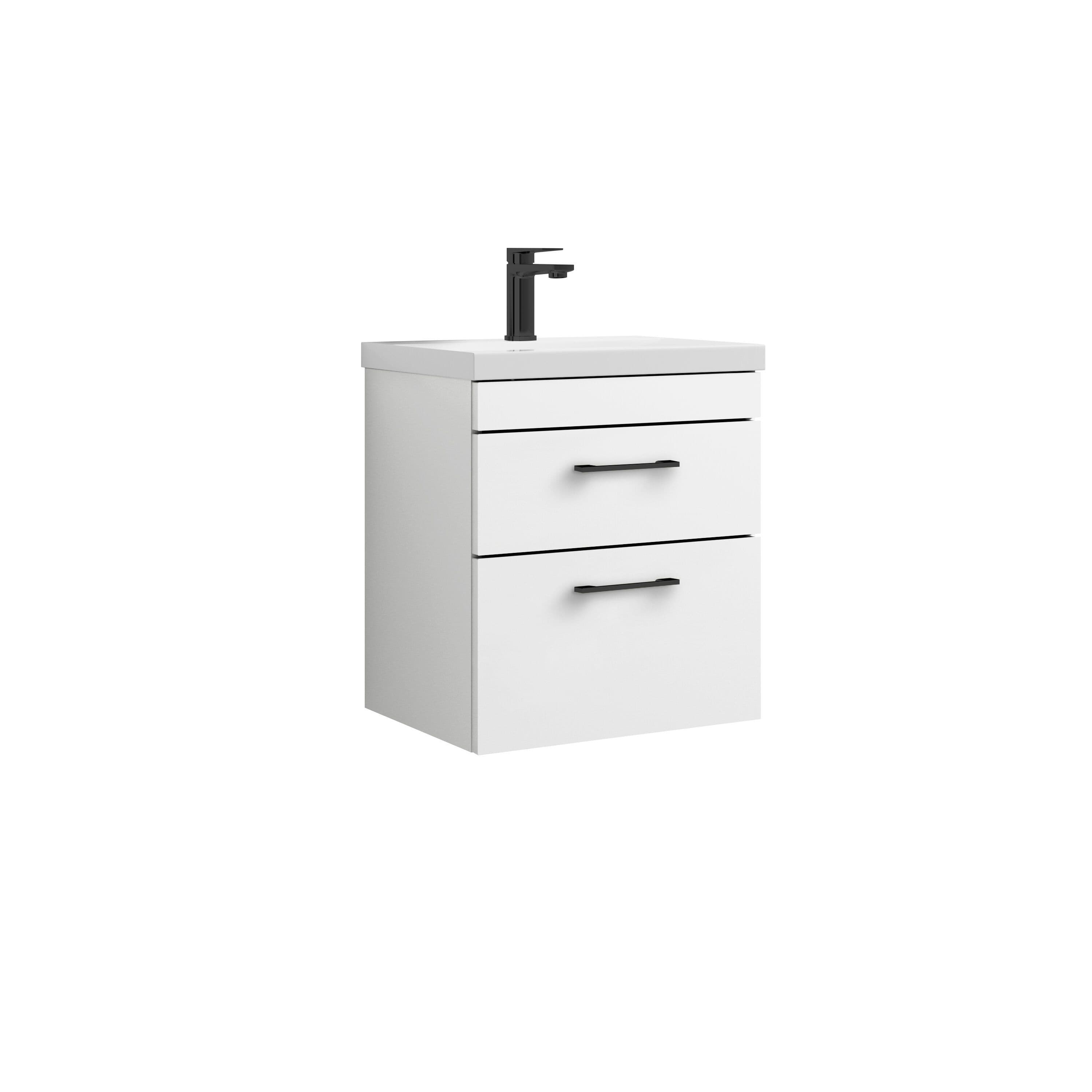 2 Drawer Wall Hung Vanity Basin Unit Gloss White Handles 500mm