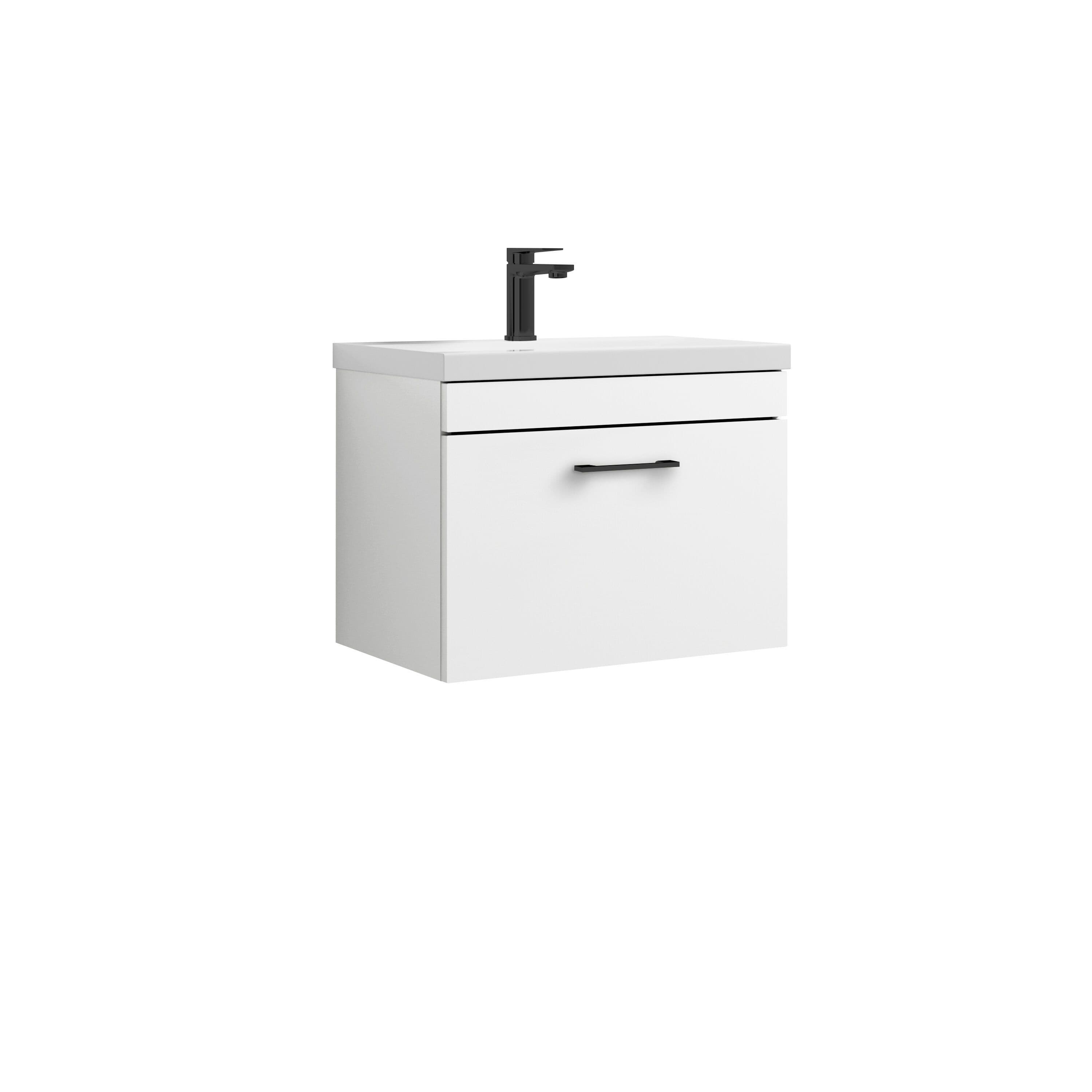 1 Drawer Wall Hung Vanity Basin Unit White Handle 600mm