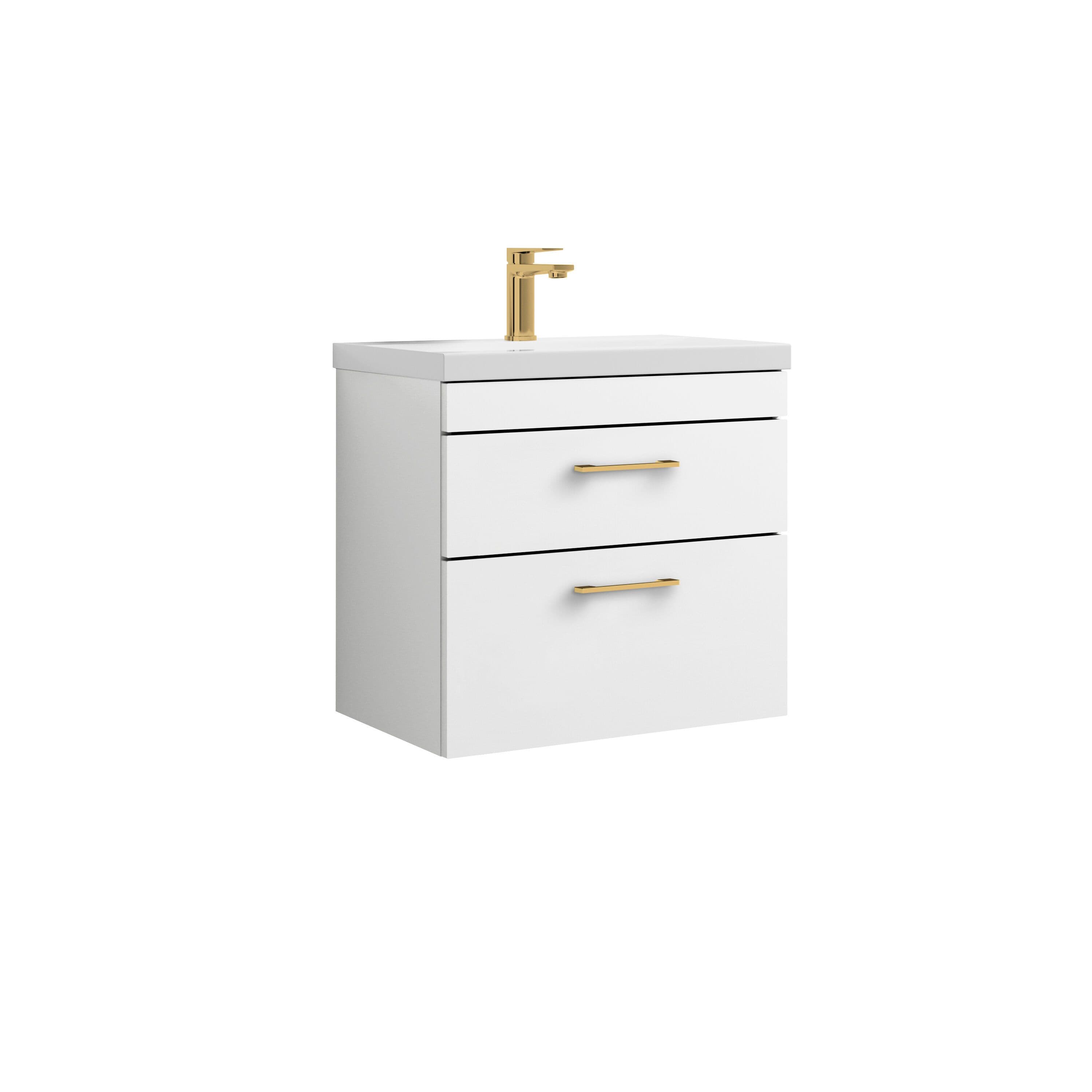 Wall Hung Vanity Basin Unit Brushed Brass Handles 600mm