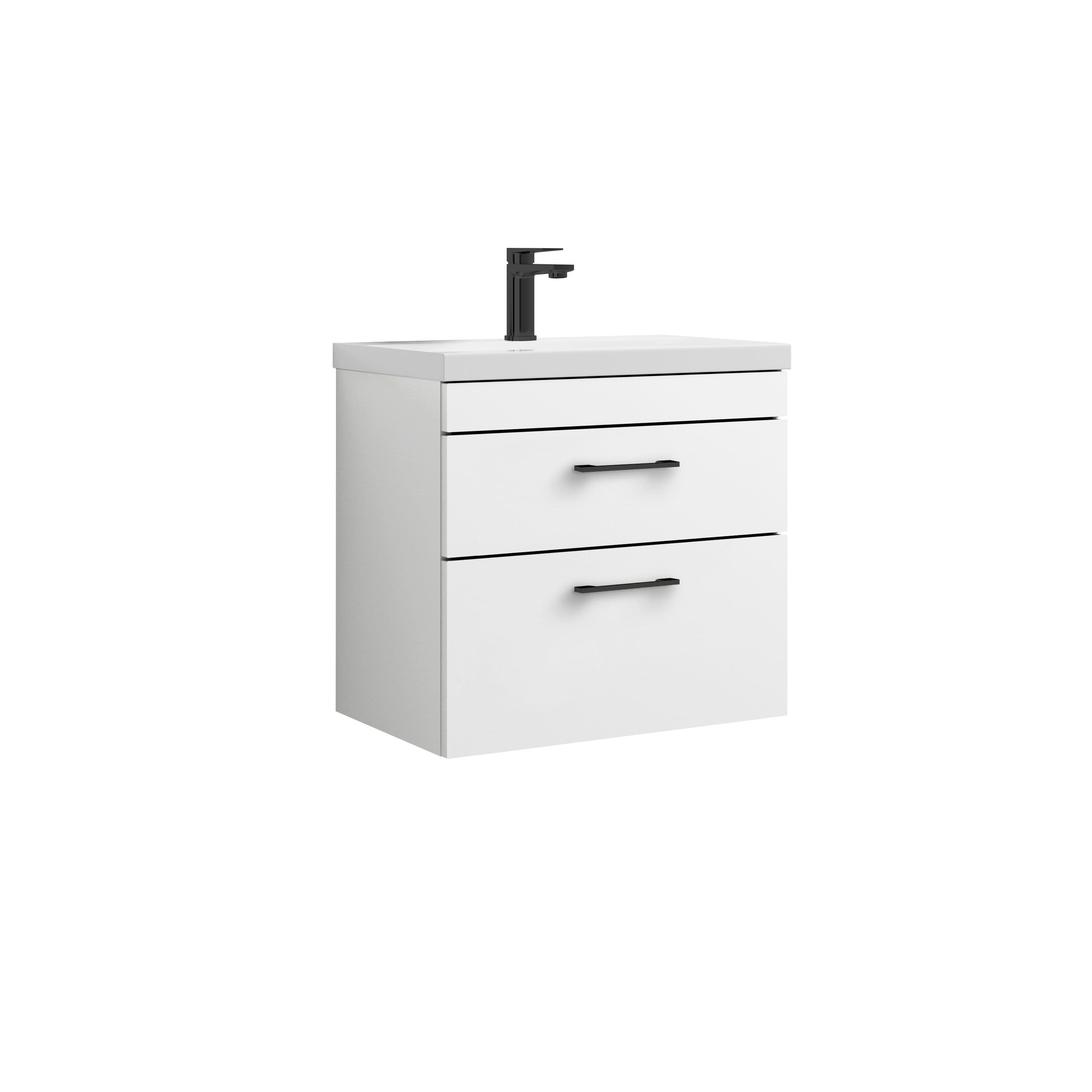 2 Drawer Wall Hung Vanity Basin Unit White Handles 600mm