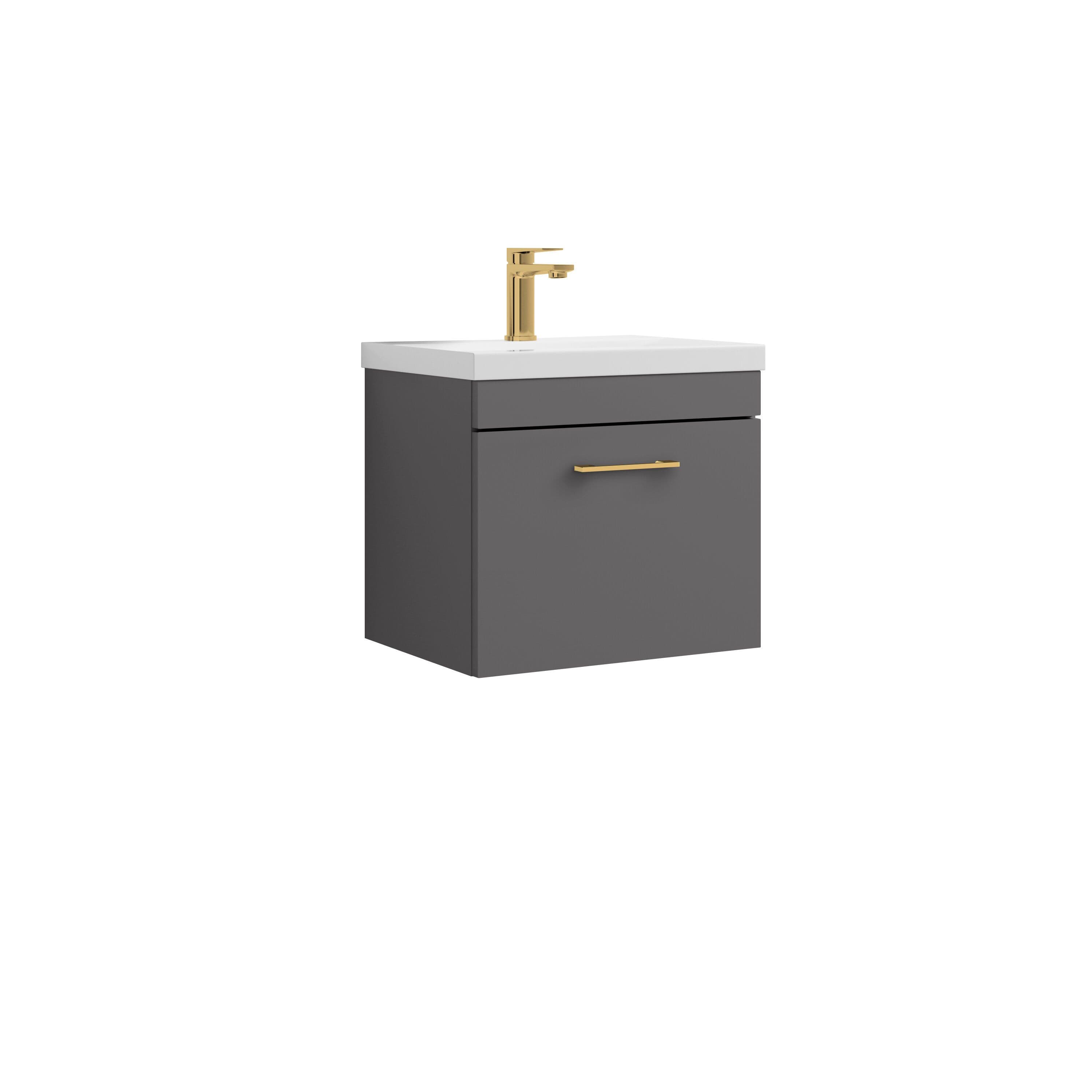 1 Drawer Wall Hung Vanity Basin Unit Brushed Brass Handle 500mm