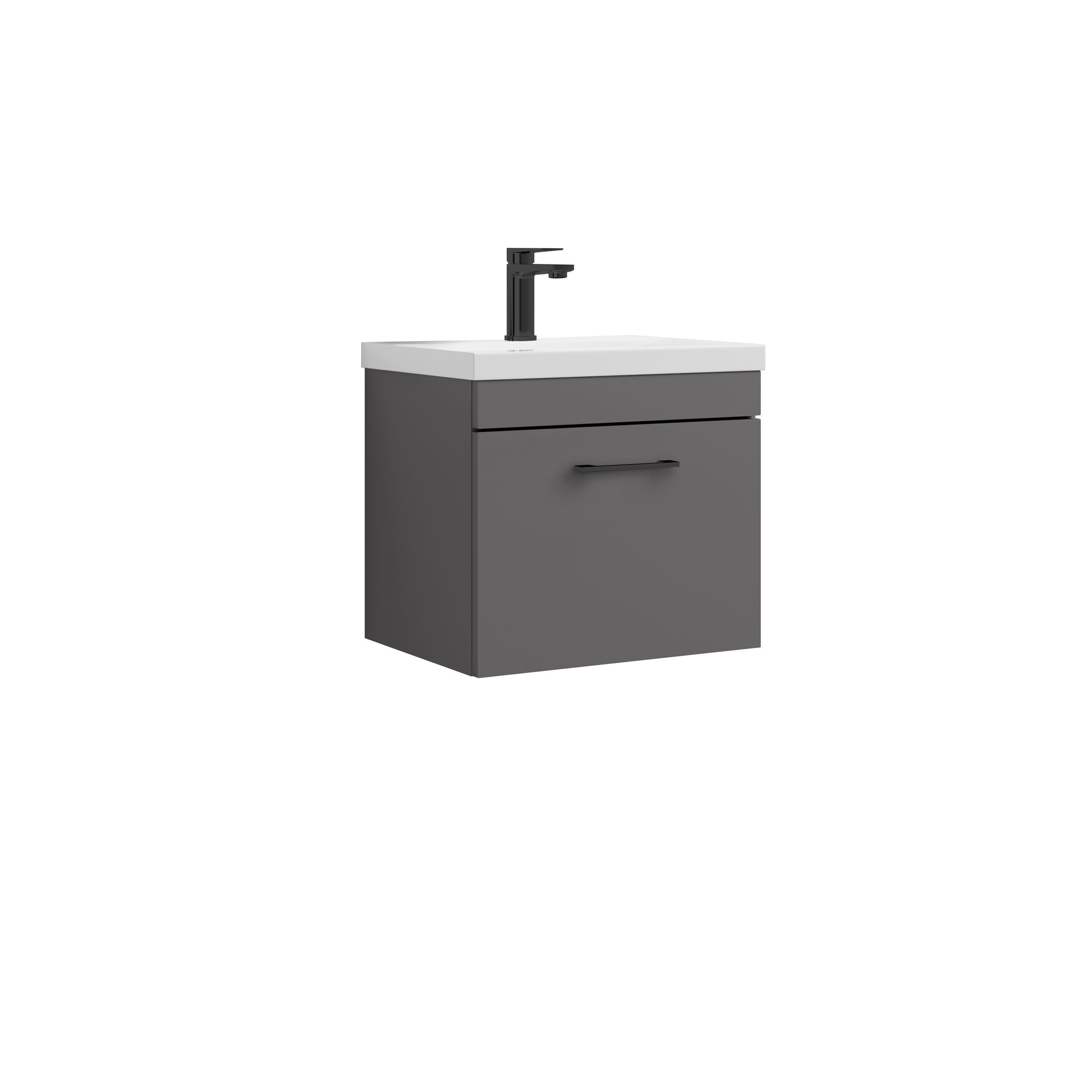 1 Drawer Wall Hung Vanity Basin Unit Gloss Grey D Handle 500mm