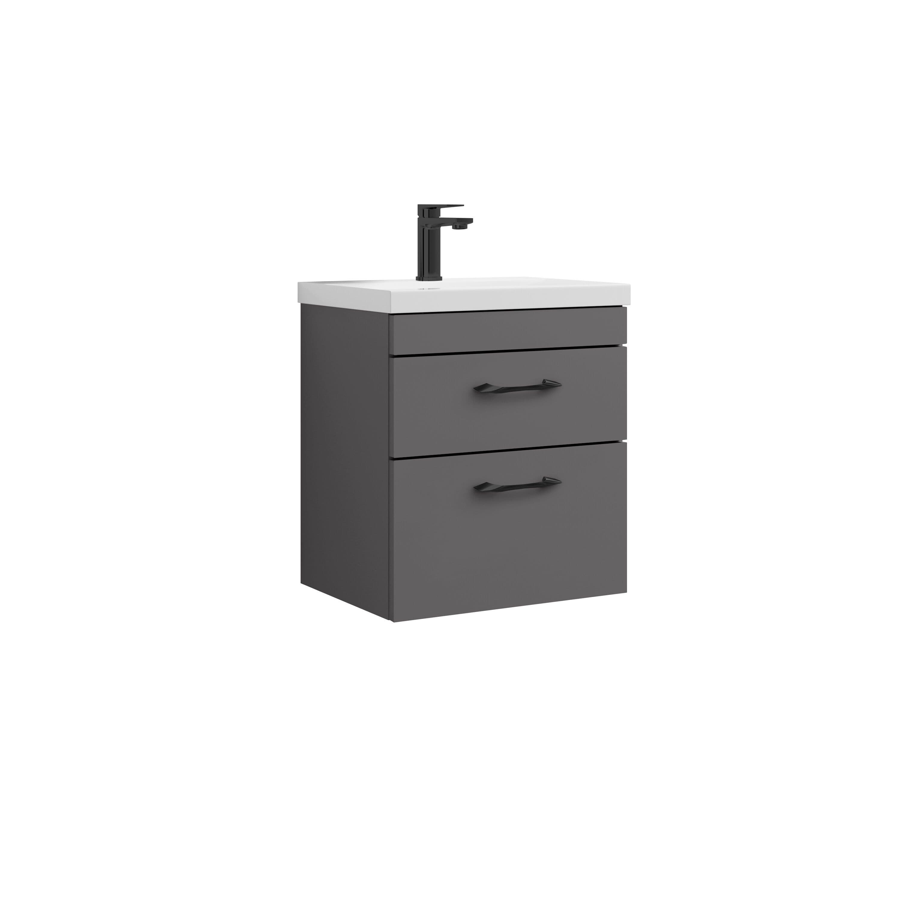 2 Drawer Wall Hung Vanity Basin Unit Gloss Grey Handles 500mm