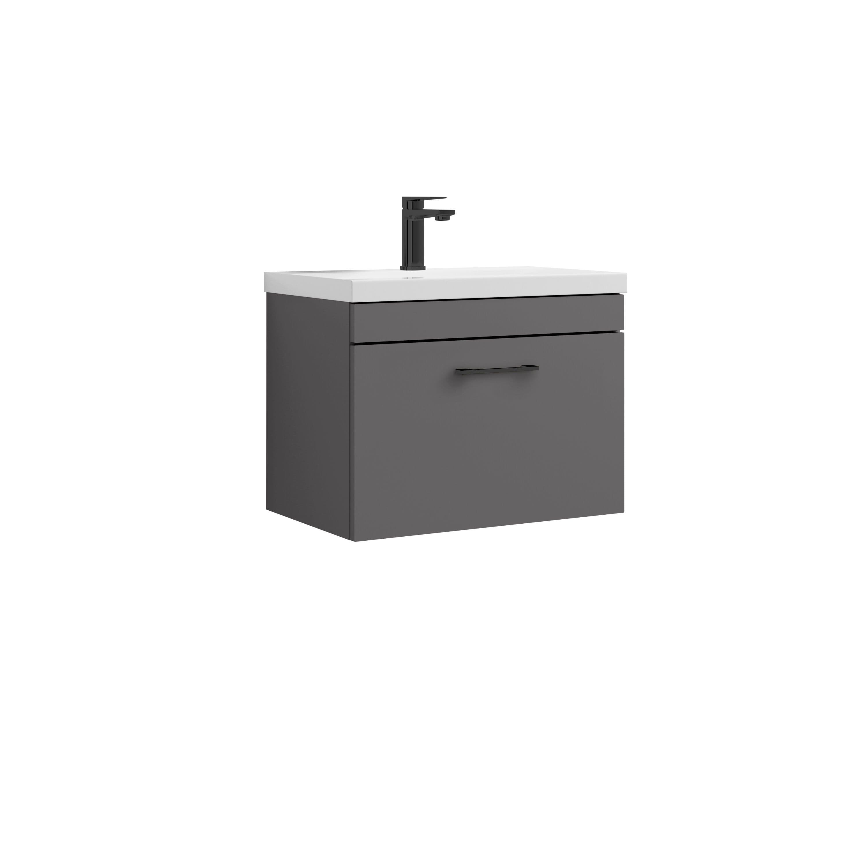 1 Drawer Wall Hung Vanity Basin Unit Gloss Grey D Handle 600mm