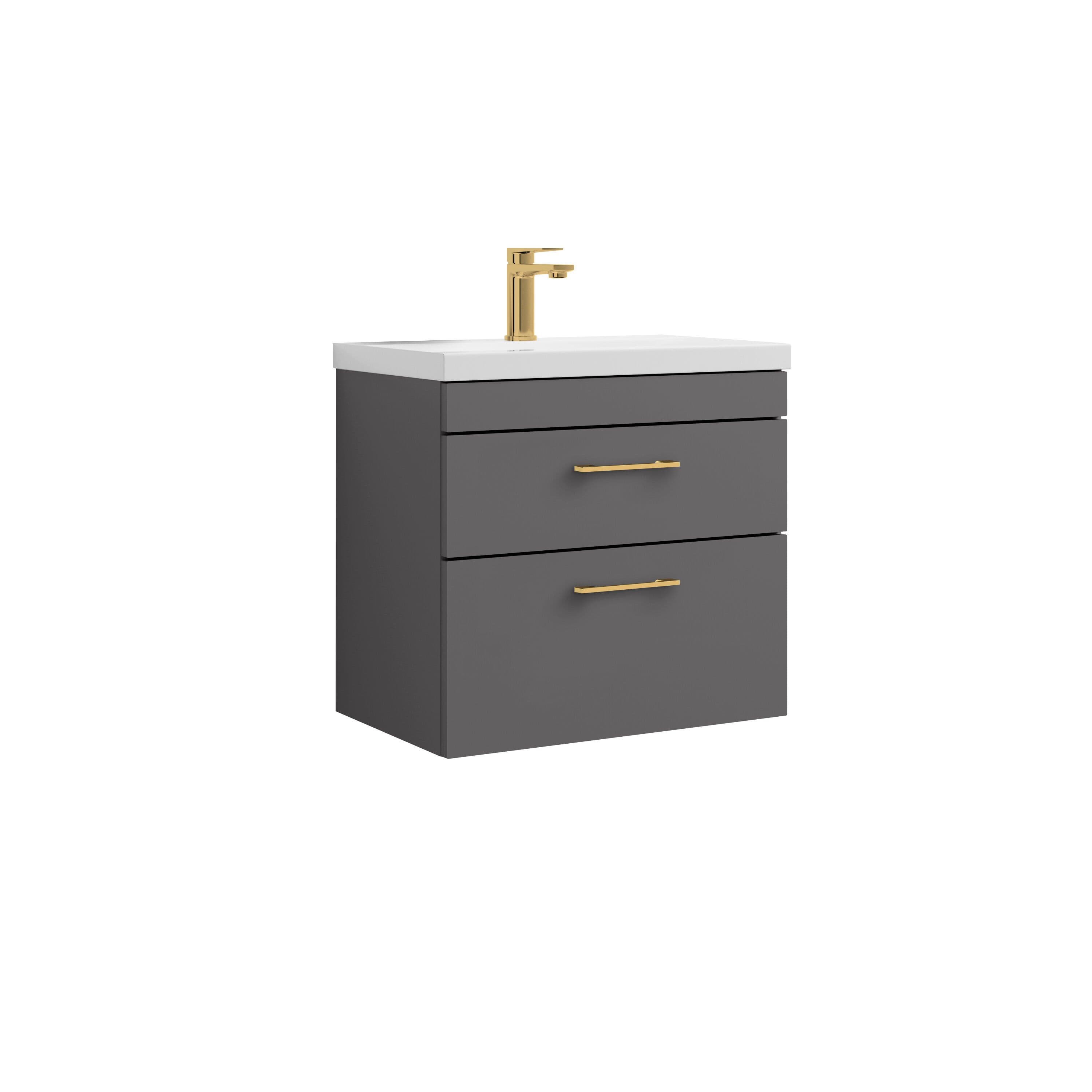 Wall Hung Vanity Basin Unit Gloss Brushed Brass Handles 600mm