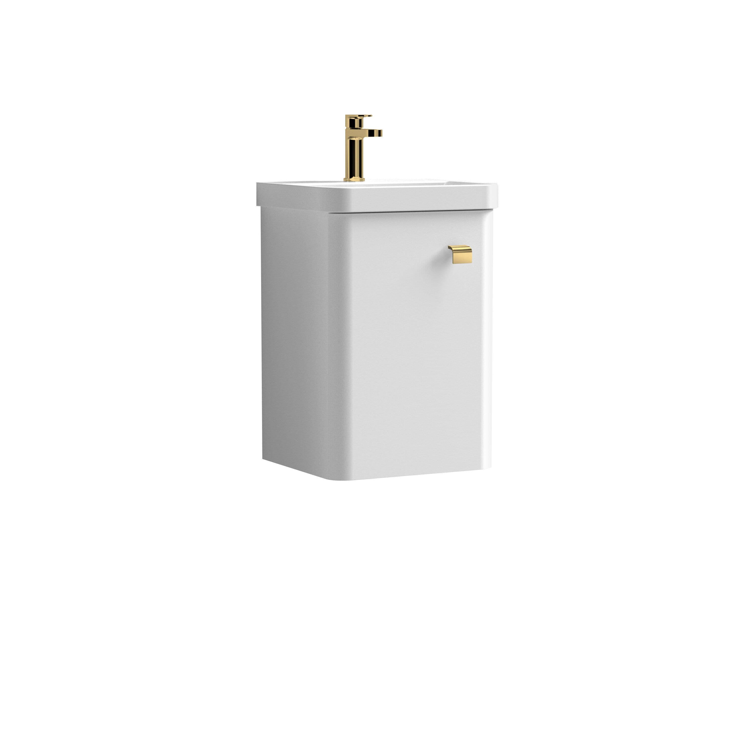 Wall Hung 1 Door Vanity Basin Unit Bushed Brass Handle 400mm