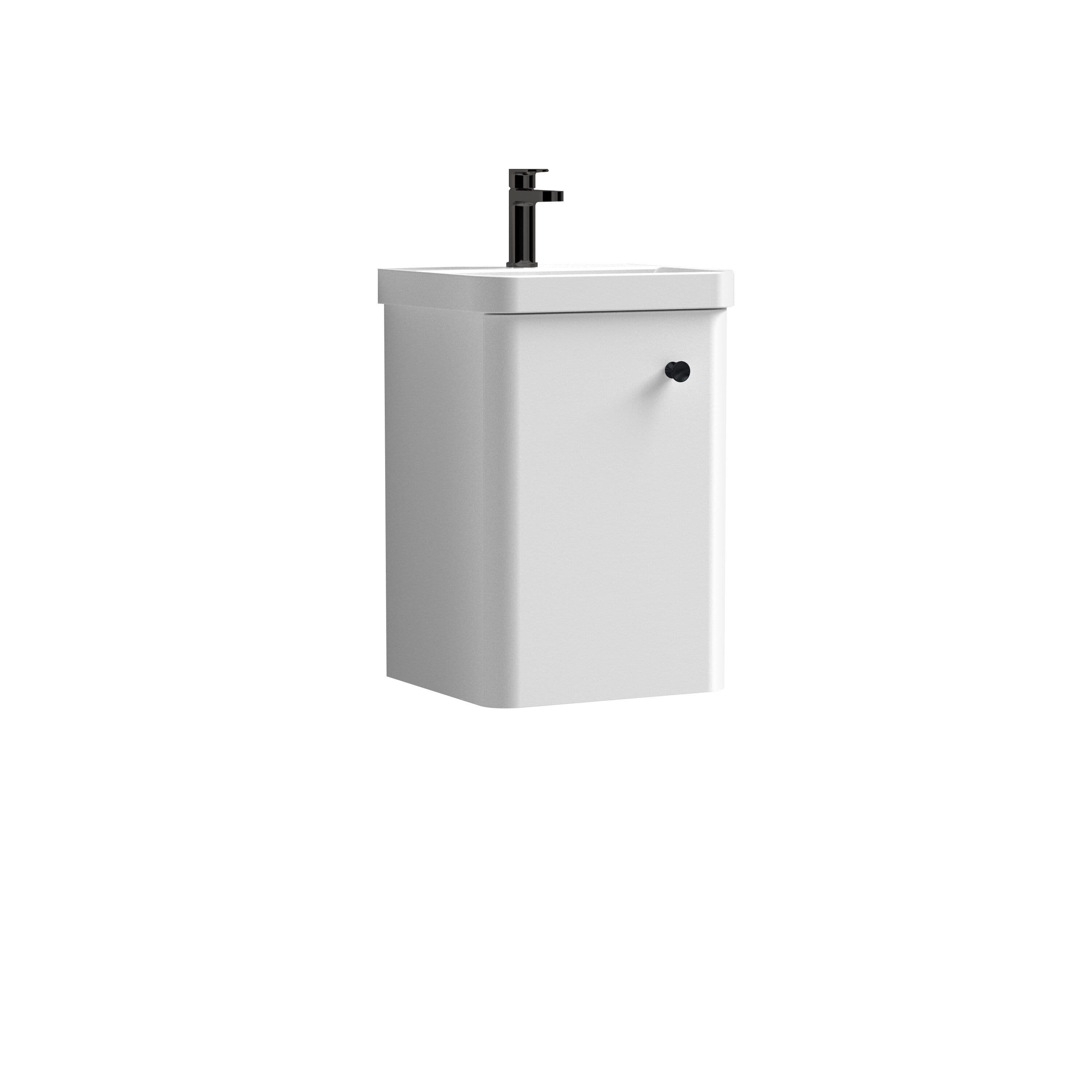 Curve Wall Hung 1 Door Vanity Basin Unit White Handle 400mm