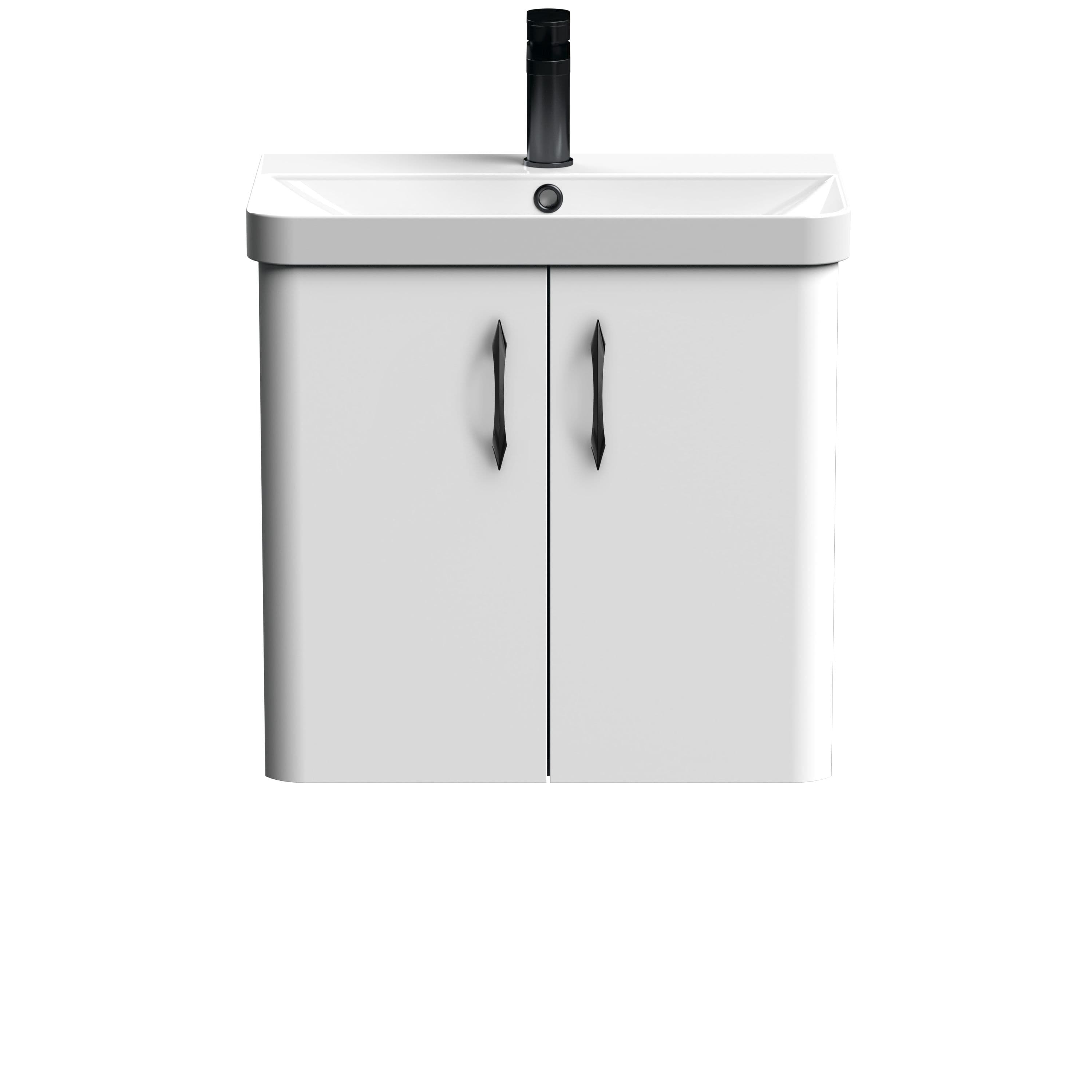 Curve Wall Hung 2 Door Vanity Basin Unit White Handles 600mm