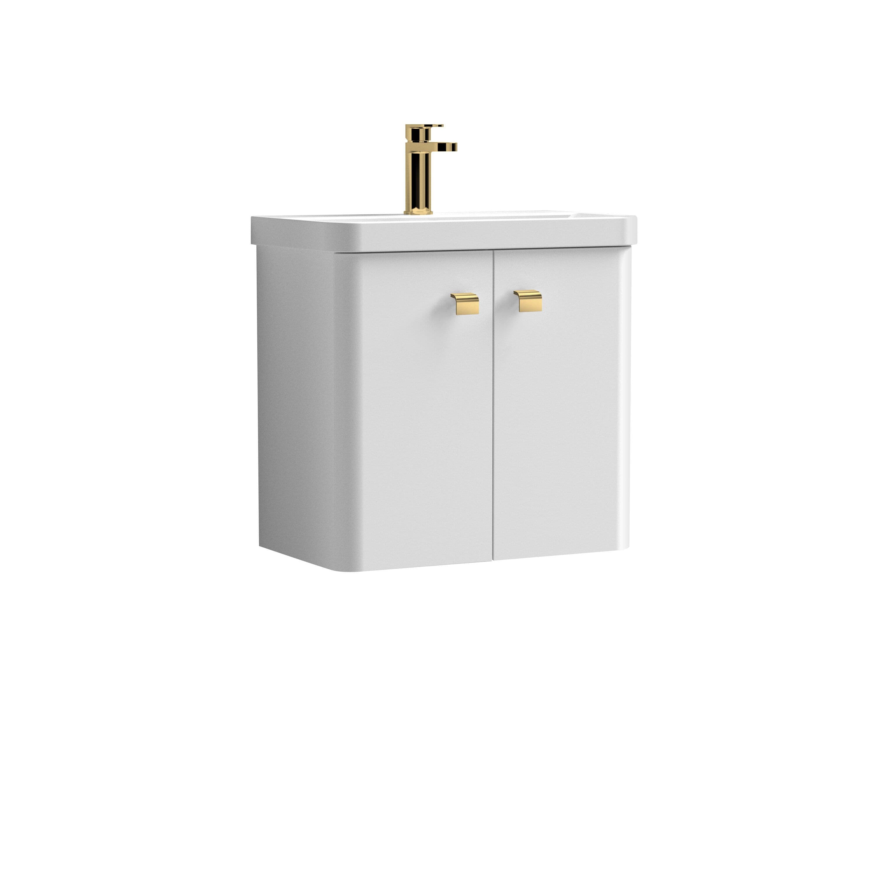 Wall Hung 2 Door Vanity Basin Unit Brushed Brass Handles 600mm