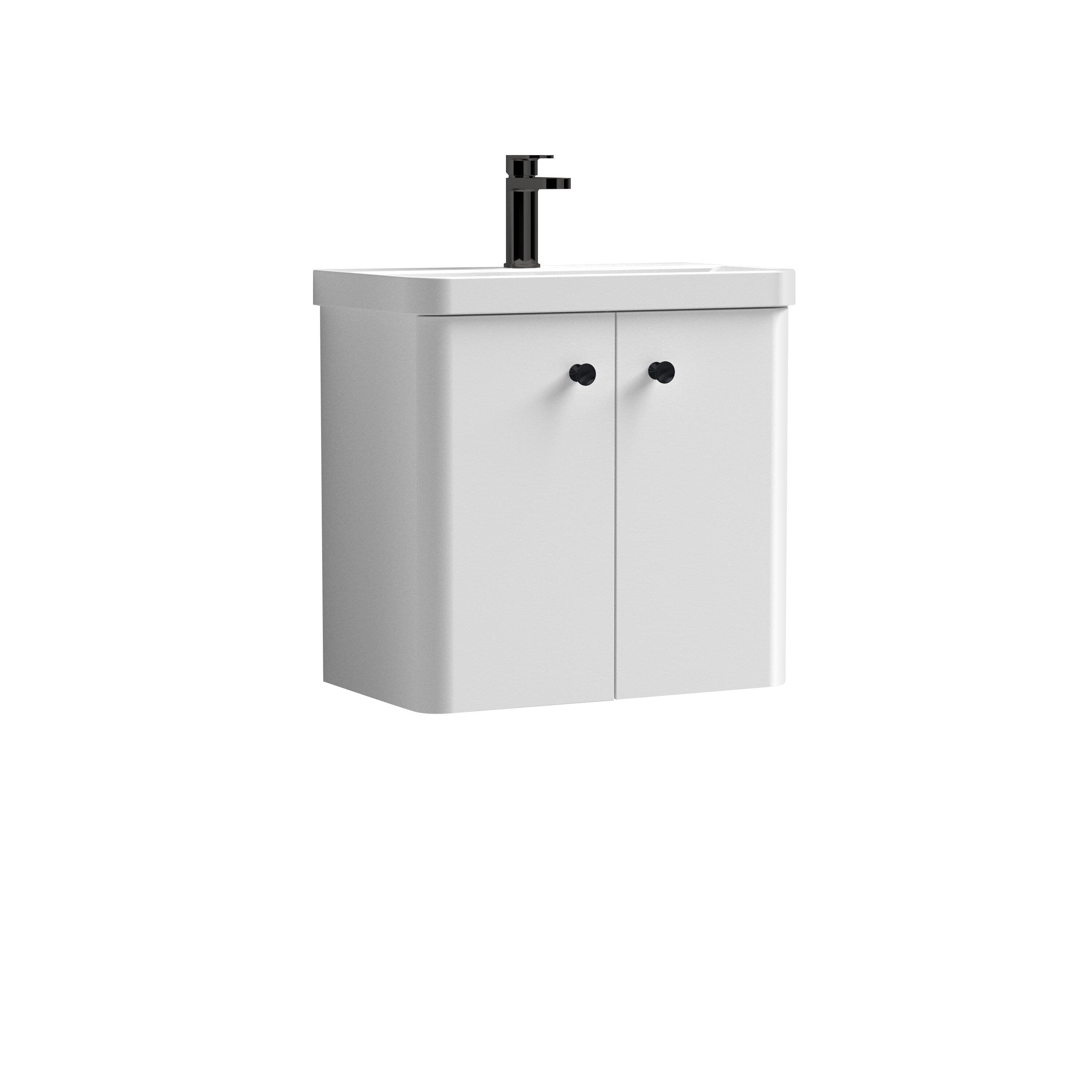Curve Wall Hung 2 Door Vanity Basin Unit White Handles 600mm