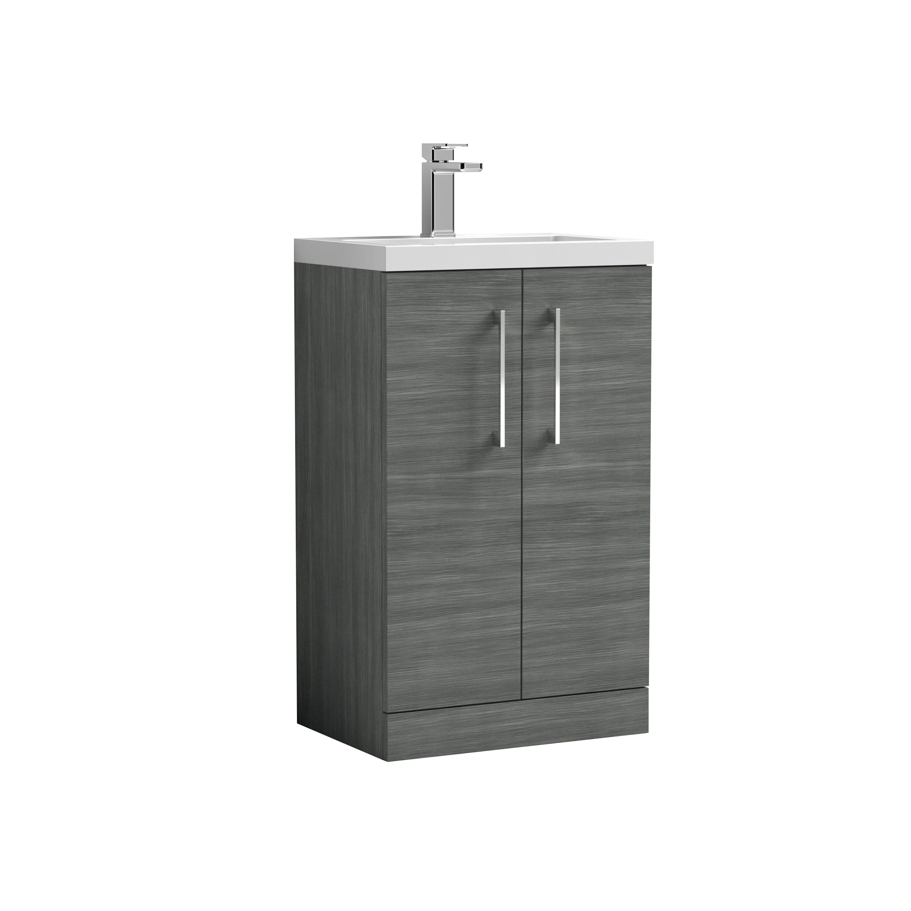 Floor Standing 2 Door Vanity Polymarble Basin WoodgrainAnthracite 50cm