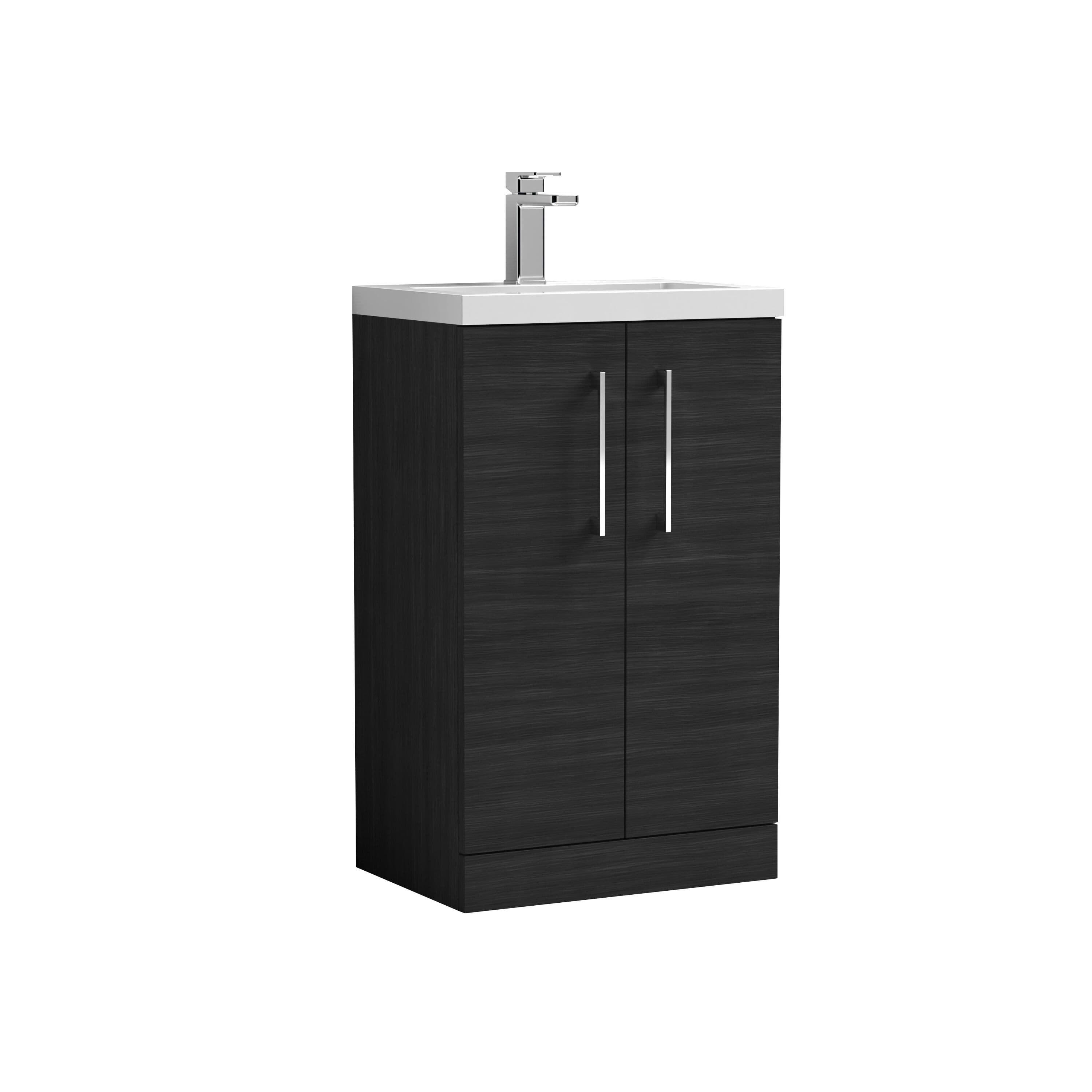 Compact Floor Standing 2 Door Vanity Basin Unit Woodgrain 500mm