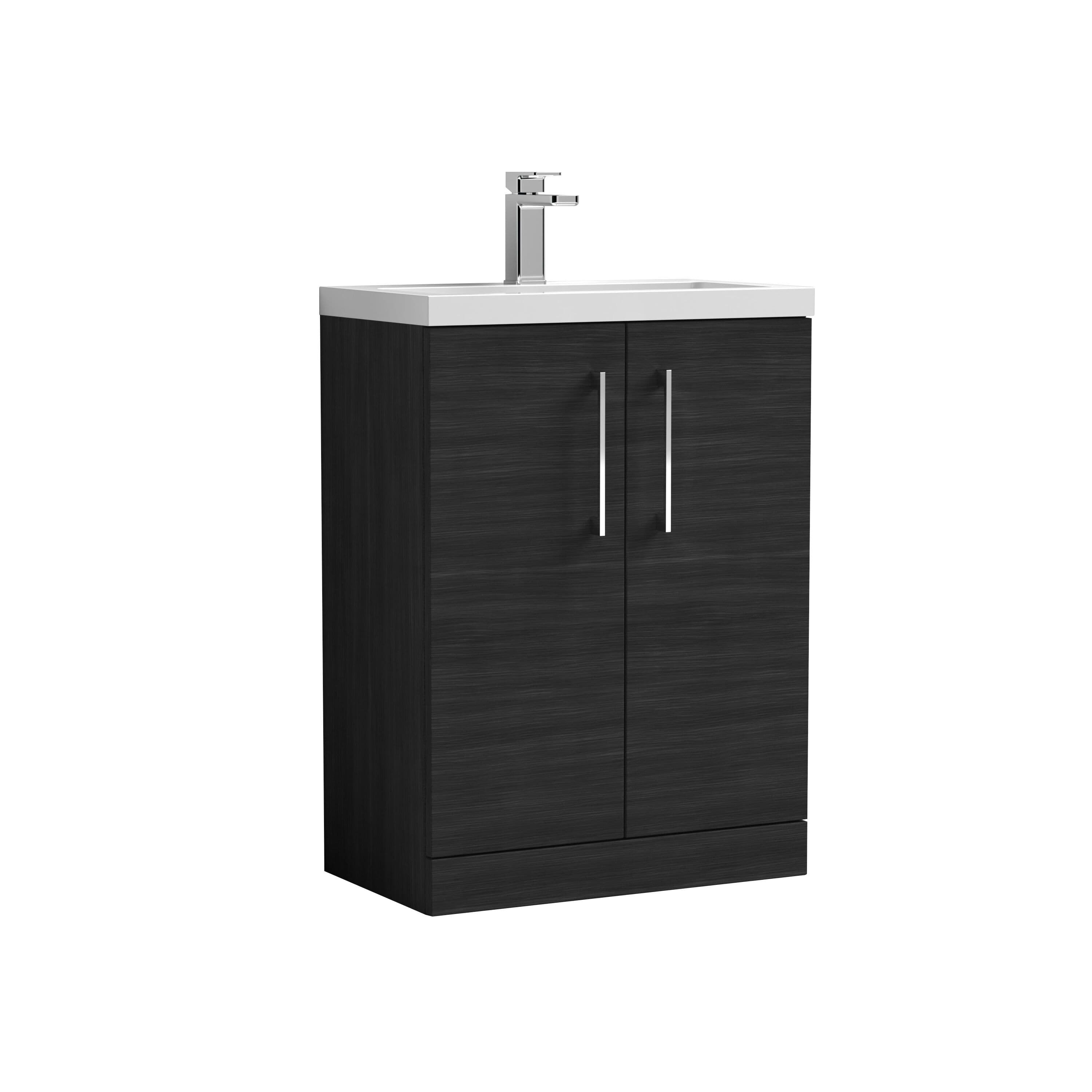 Floor Standing 2 Door Vanity Polymarble Basin Woodgrain 600mm